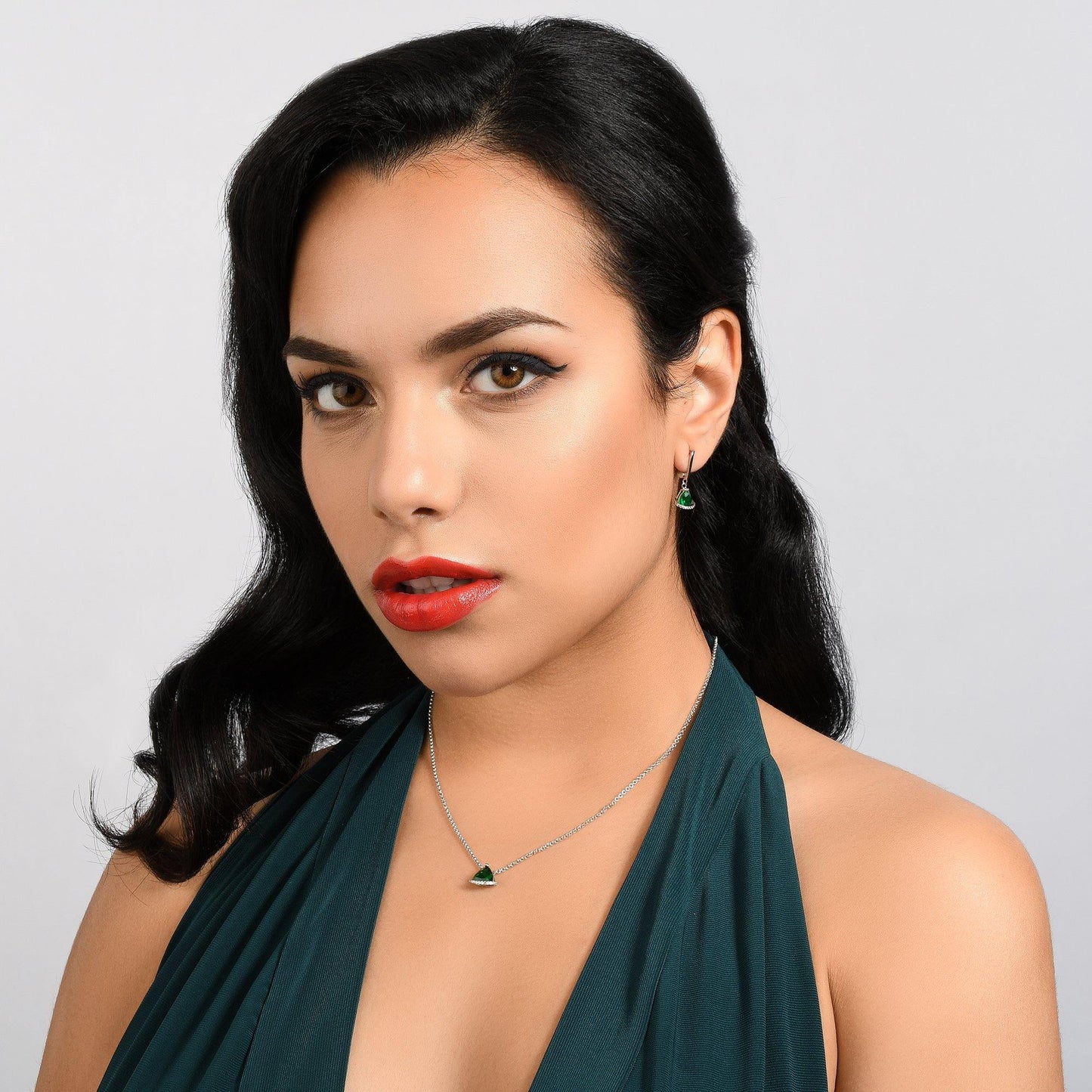 Triangle Green Drop Earrings for Women - namana.london