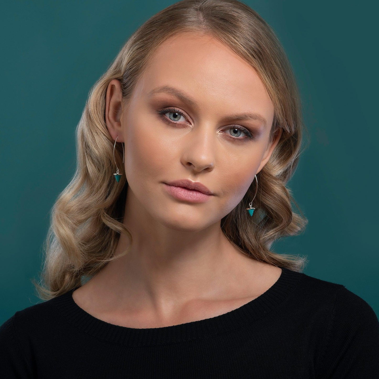 Long Dangle Earrings for Women with Turquoise Stones - namana.london