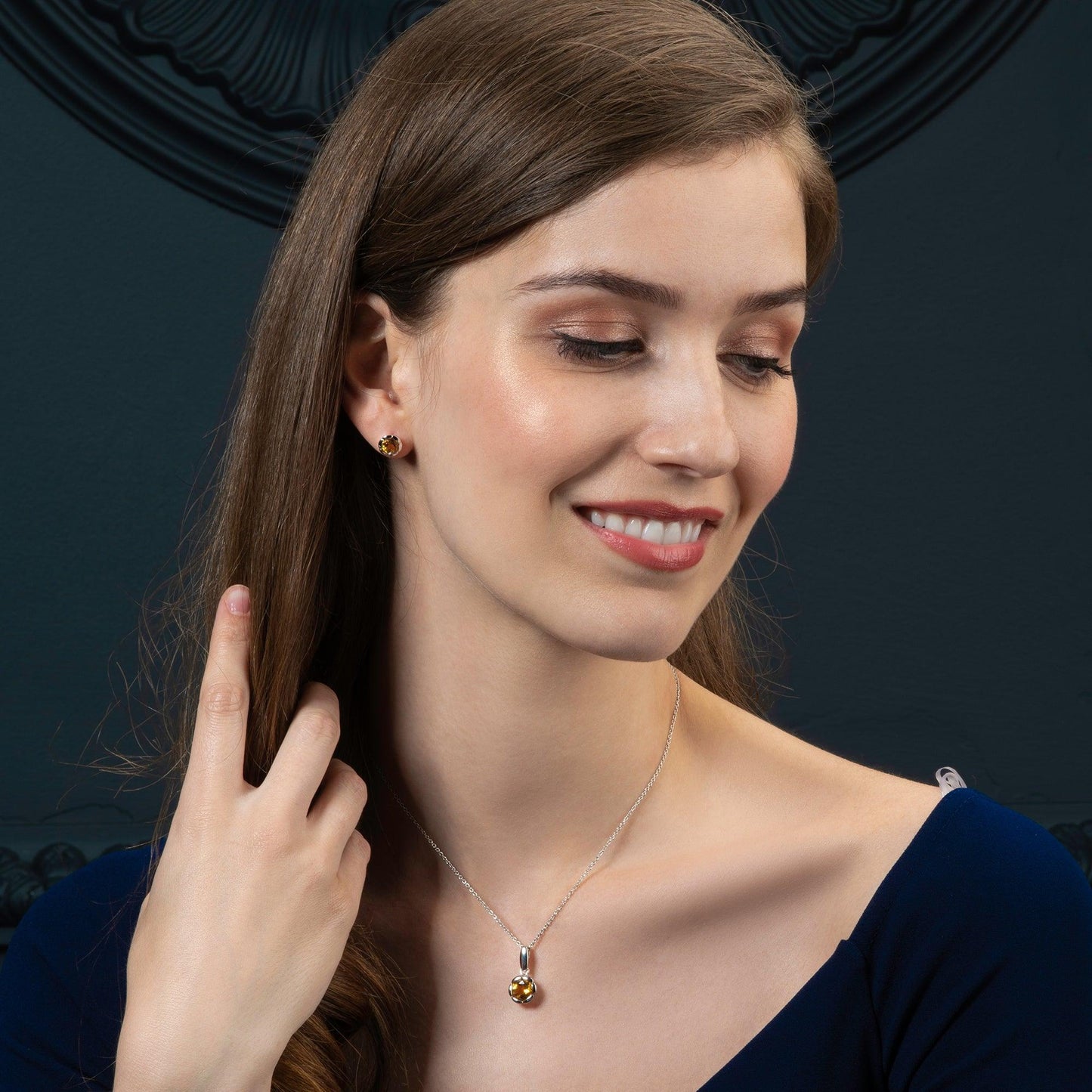 925 Sterling Silver Round Stud Earrings with Citrine Gemstones - namana.london