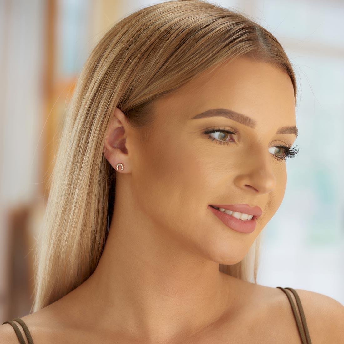 Gold Plated Horse Shoe Stud Earrings for Women - namana.london