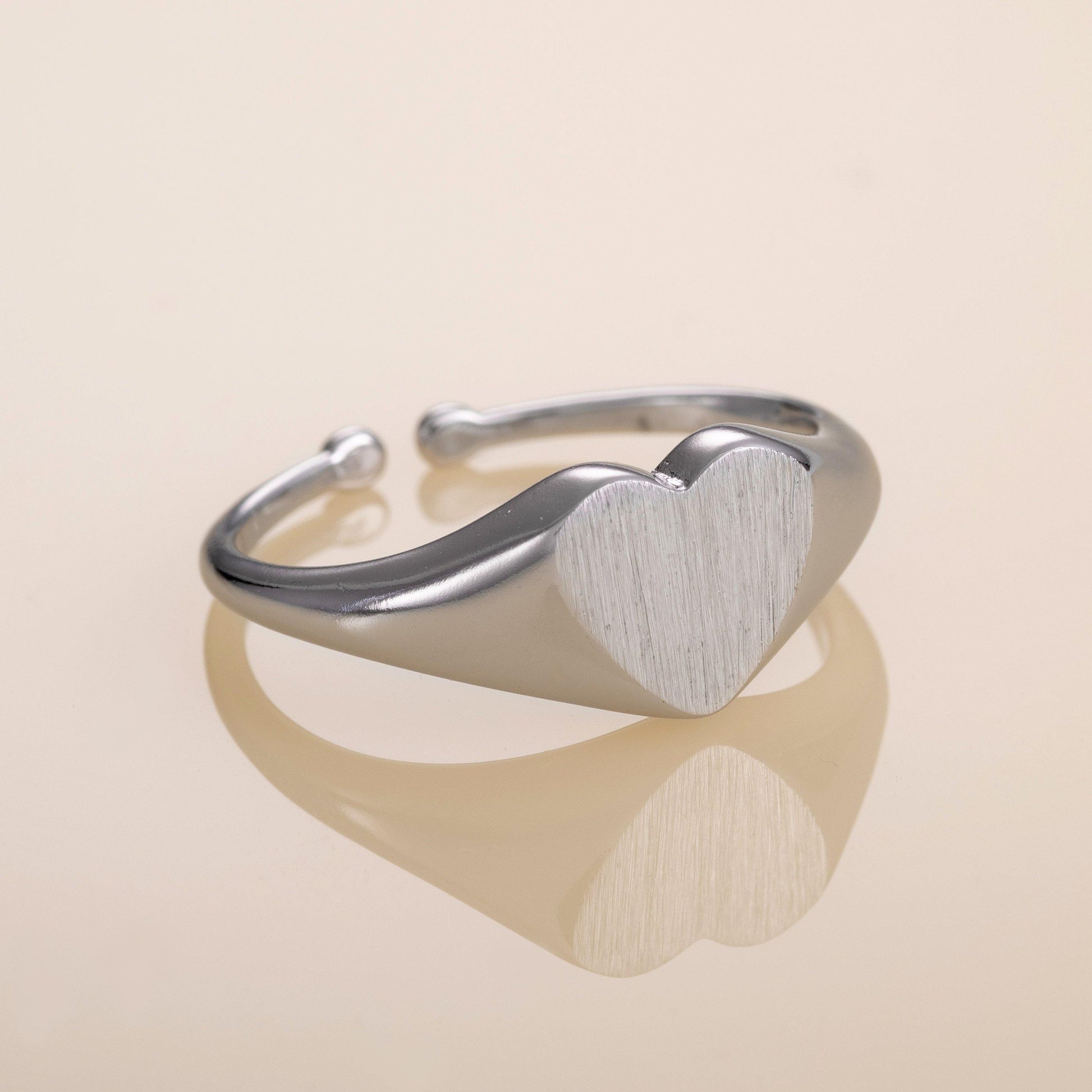 Adjustable Signet Ring for Women in a Heart Motif - namana.london