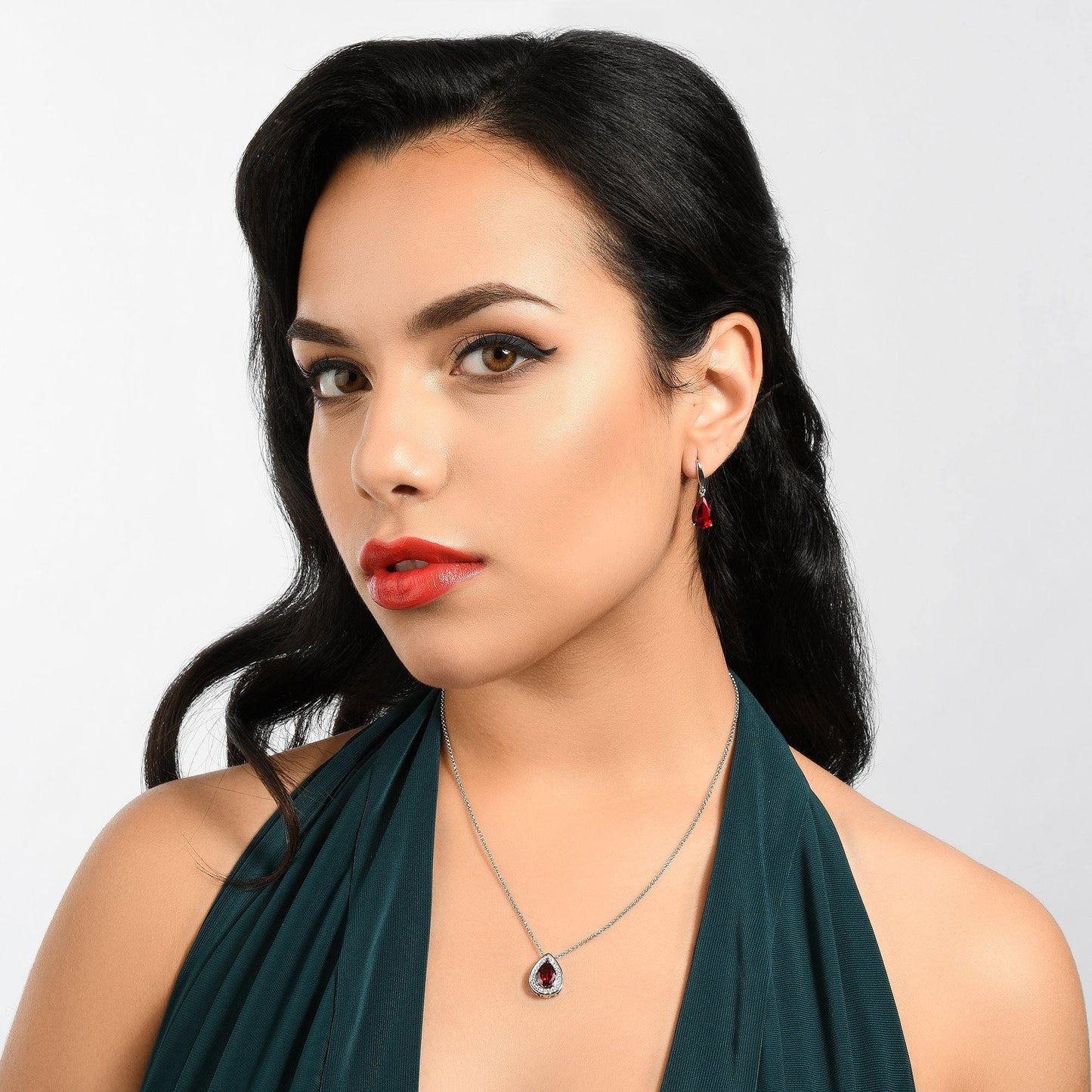 Teardrop Pendant Necklace with a Red Cubic Zirconia Gemstone - namana.london