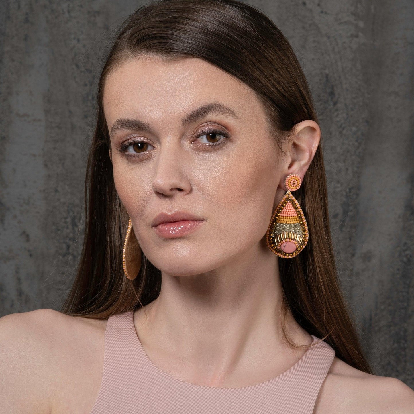 Long Pink Teardrop Statement Earrings for Women - namana.london