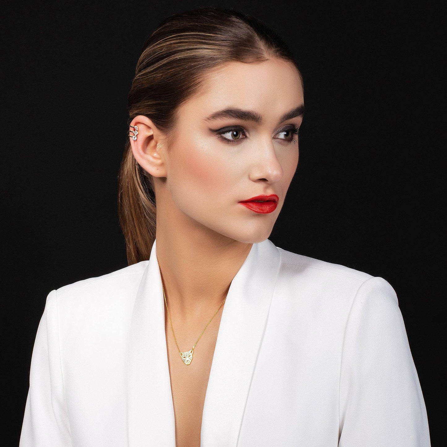 Gold Panther Pendant Necklace with Brushed Finish - namana.london