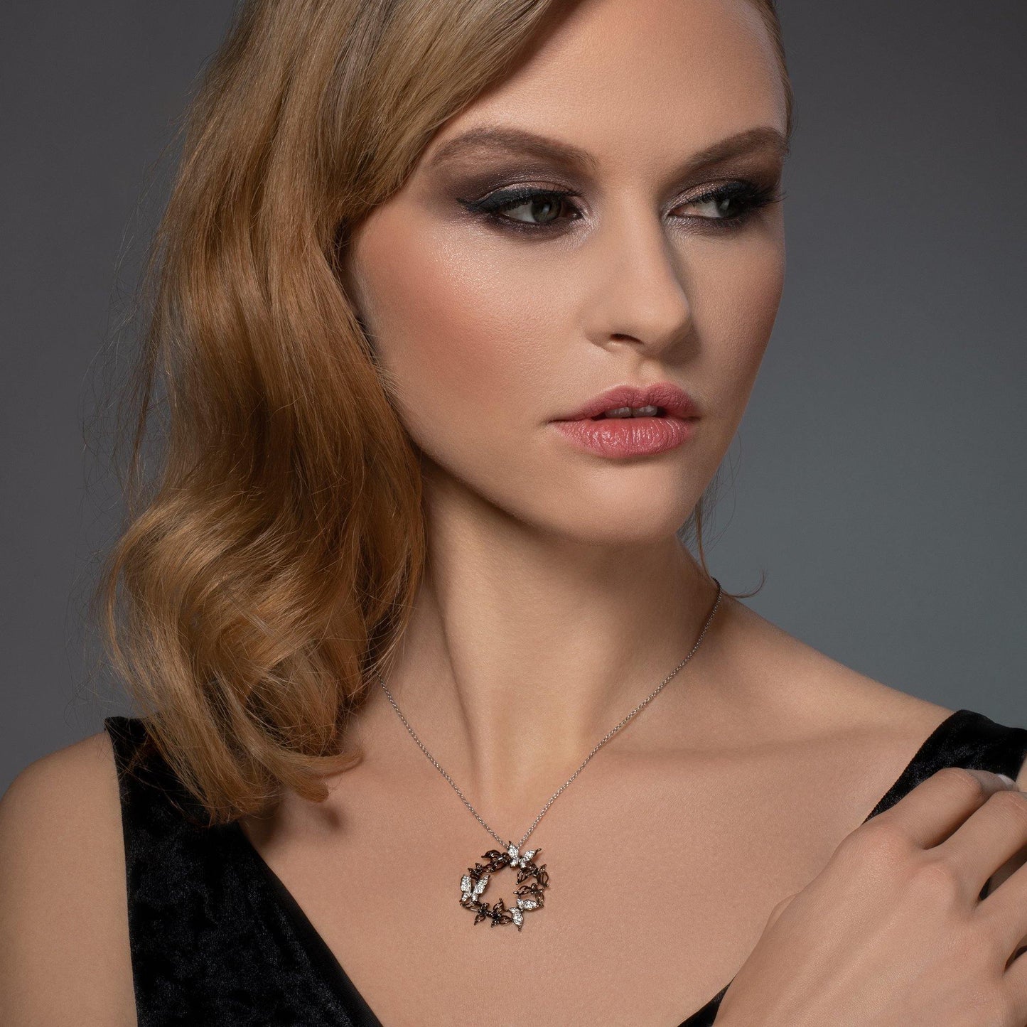 Sterling Silver Large Butterfly Pendant Necklace for Women in Black and White - namana.london