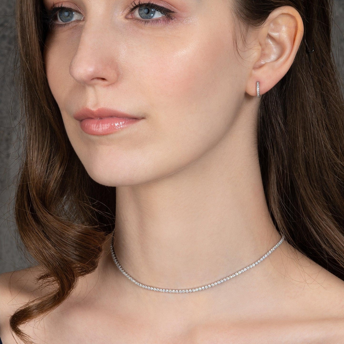 925 Sterling Silver Skinny Choker Necklace for Women with Cubic Zirconia Stones - namana.london