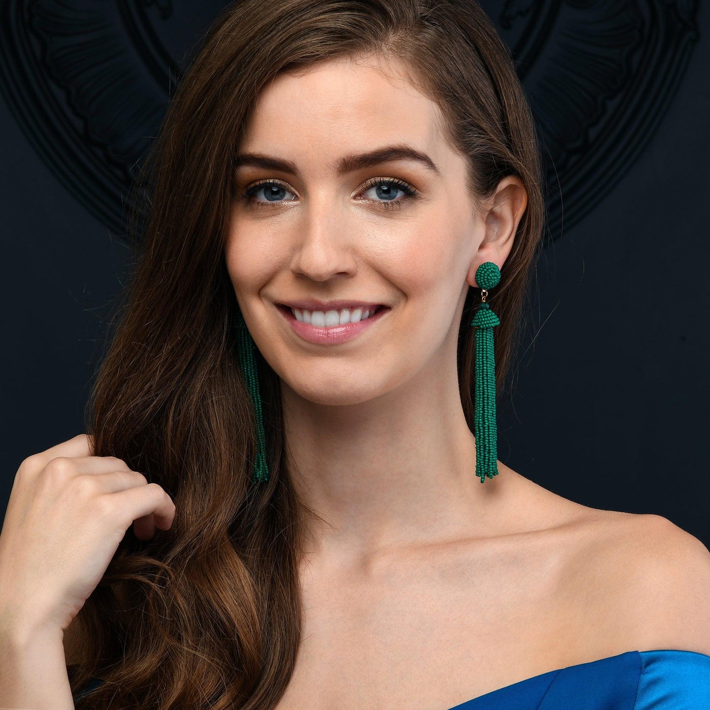 Long Beaded Green Tassel Earrings for Women - namana.london