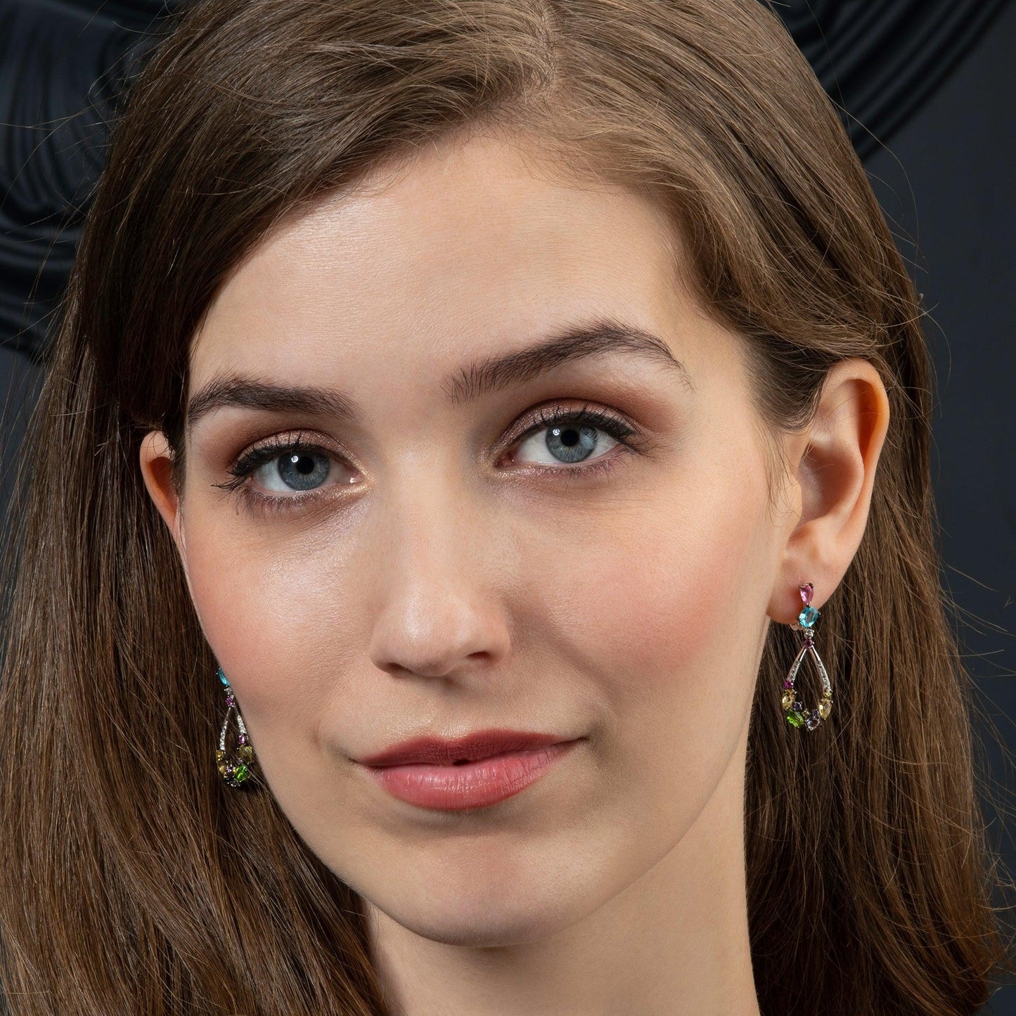 Sterling Silver Colourful Drop Earrings for Women with Multicoloured Stones and Cubic Zirconia Gemstones - namana.london