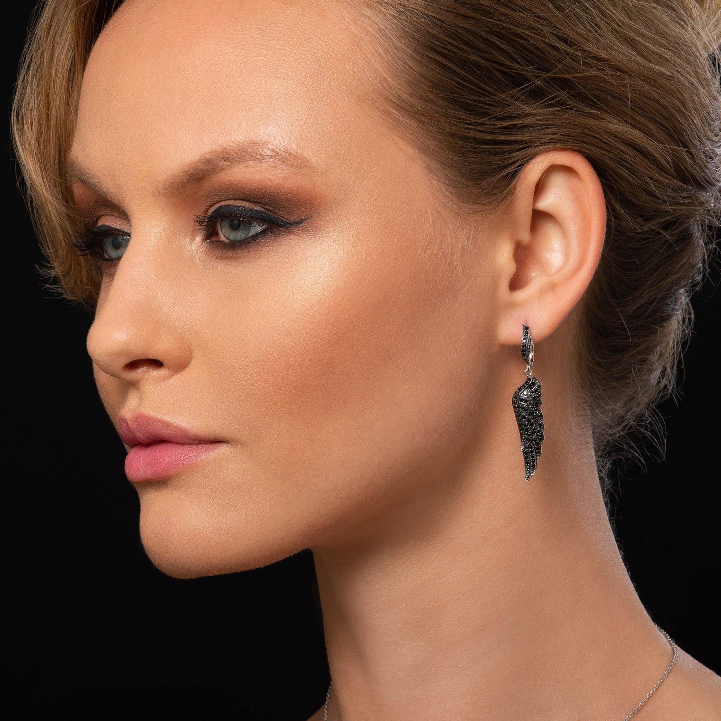 Sterling Silver Black Angel Wings Earrings for Women - namana.london