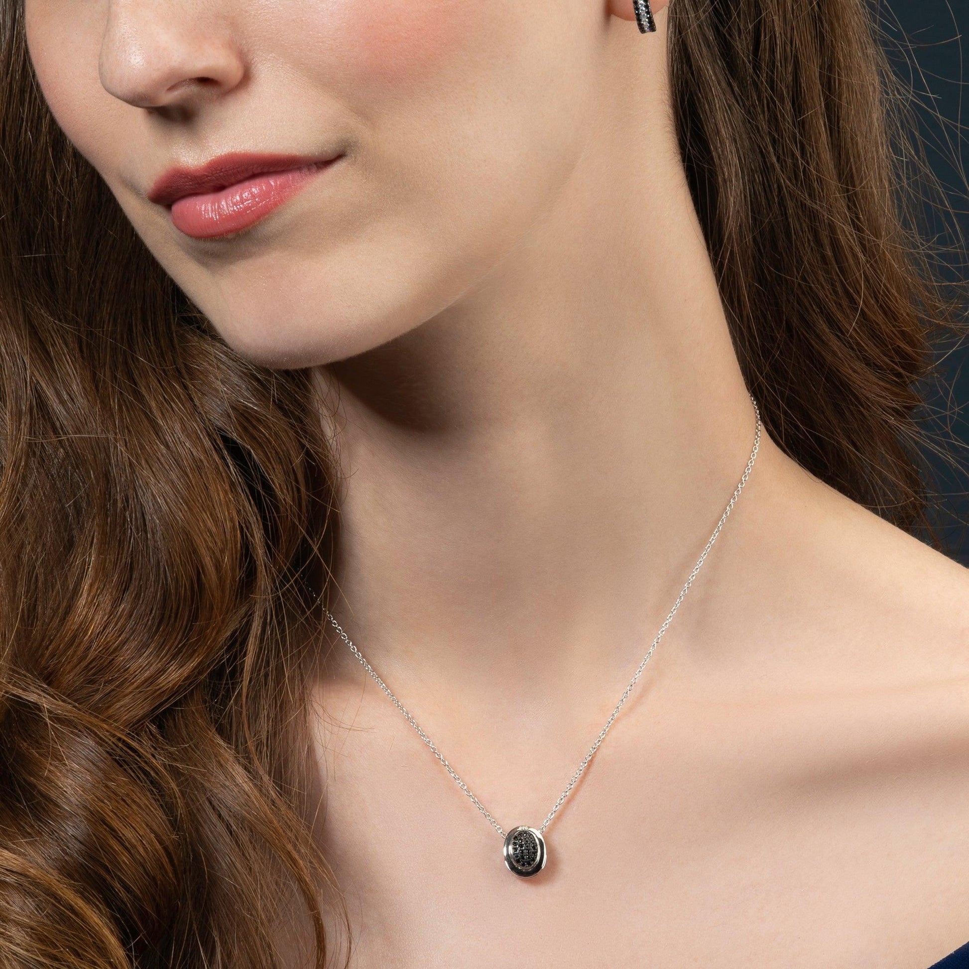 Sterling Silver Multi Wear Black and White  Reversible Pendant Necklace - namana.london