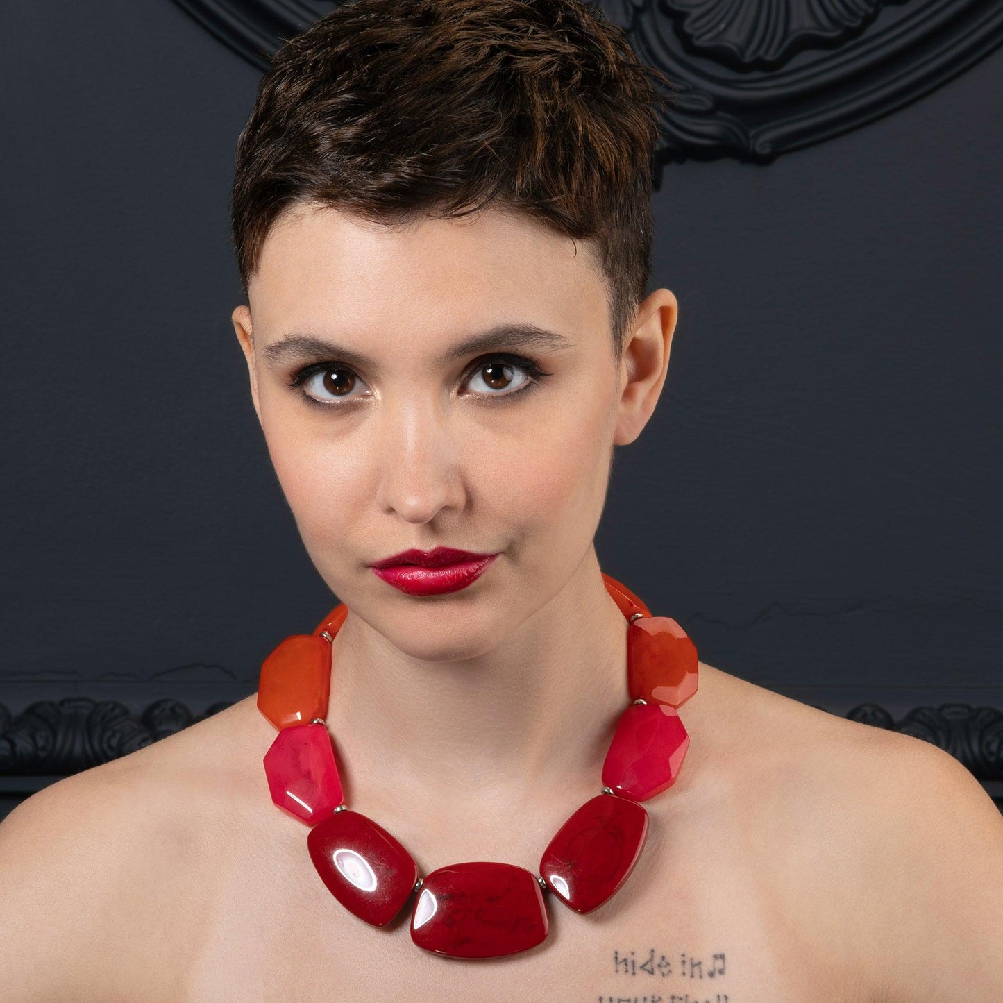 Chunky Red, Pink and Orange Statement Necklace for Women - namana.london