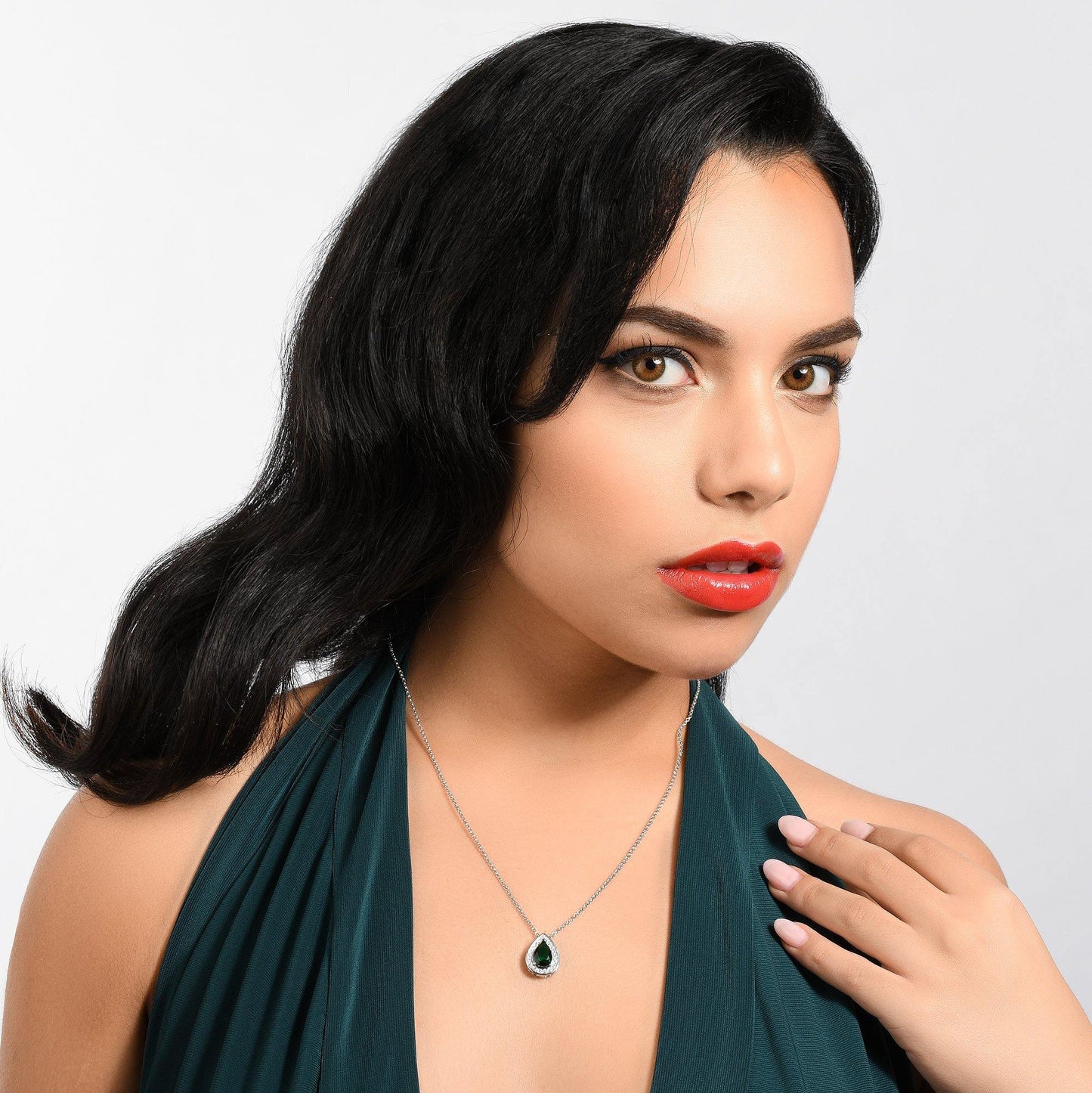 Teardrop Pendant Necklace for Women a Green Cubic Zirconia Gemstone - namana.london