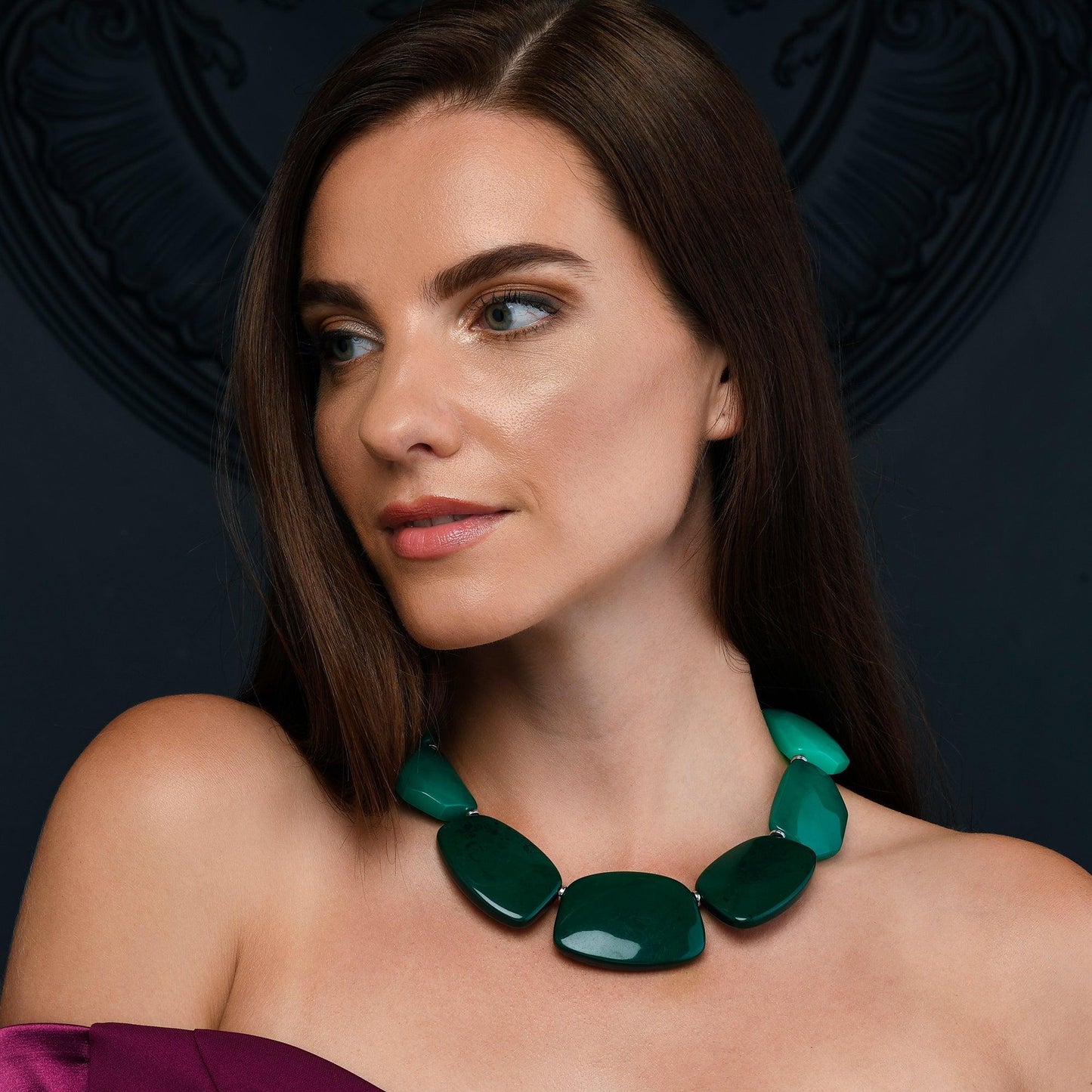 Chunky Green Statement Necklace for Women - namana.london