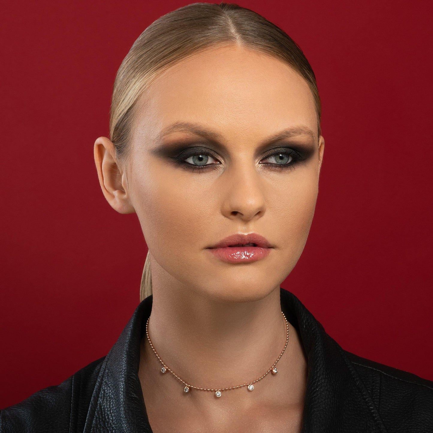 Rose Gold Beaded Choker Necklace for Women with Round Stones - namana.london