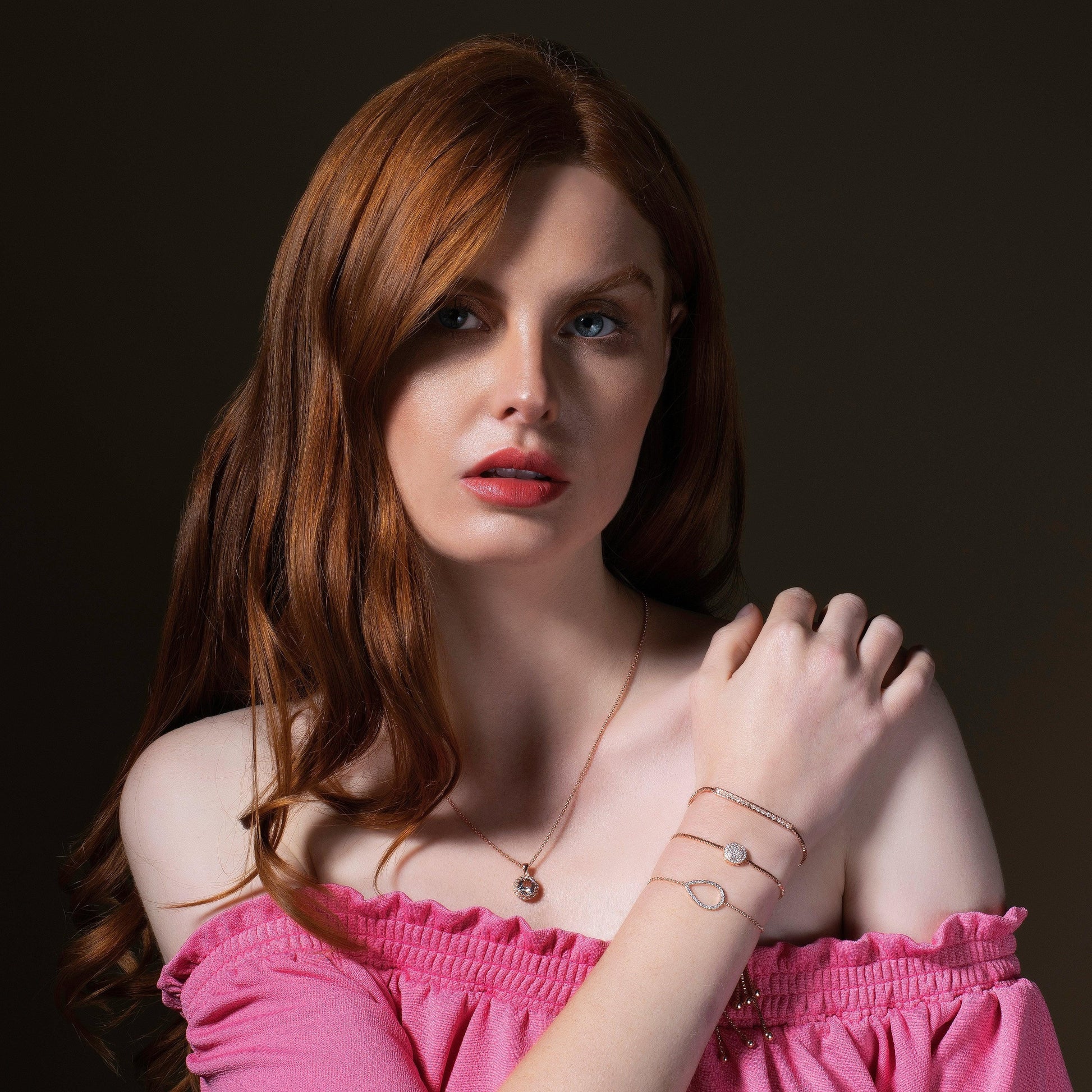 Rose Gold Halo Drop Pendant Necklace with Swarovski Crystals - namana.london