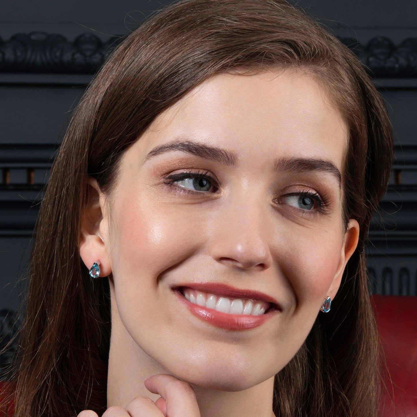 925 Sterling Silver Stud Earrings with Blue Topaz Gemstones - namana.london