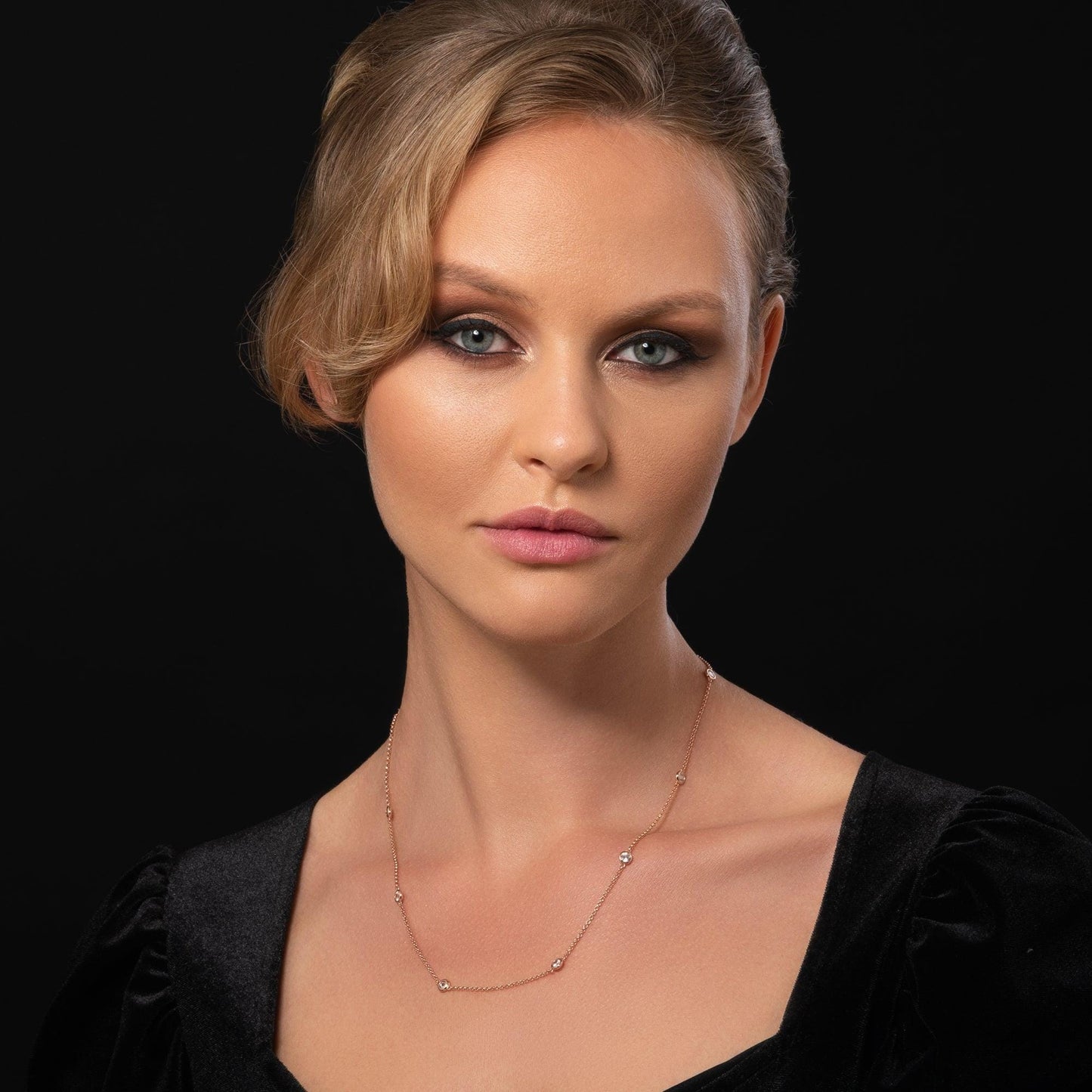 Long Rose Gold Chain Necklace with Stones - namana.london