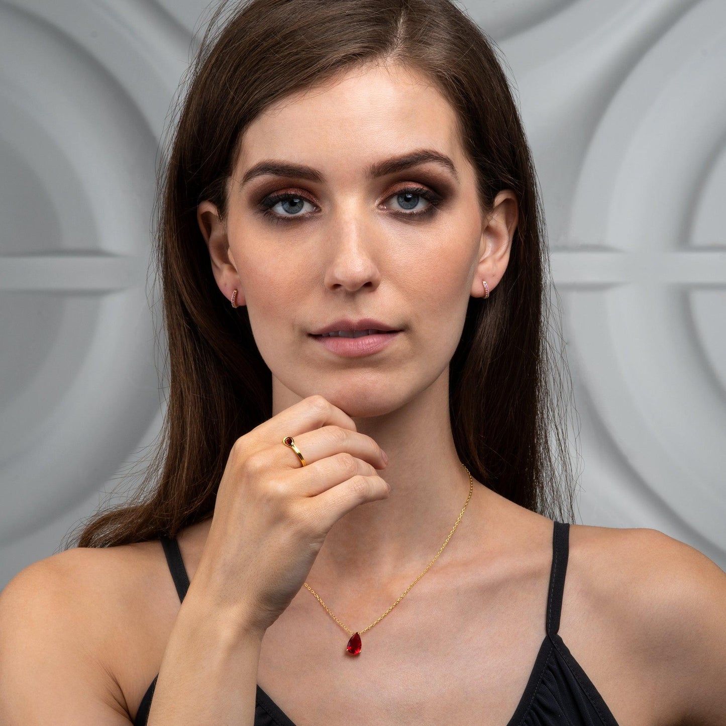 Gold Plated Red Pear Pendant Necklace for Women. - namana.london