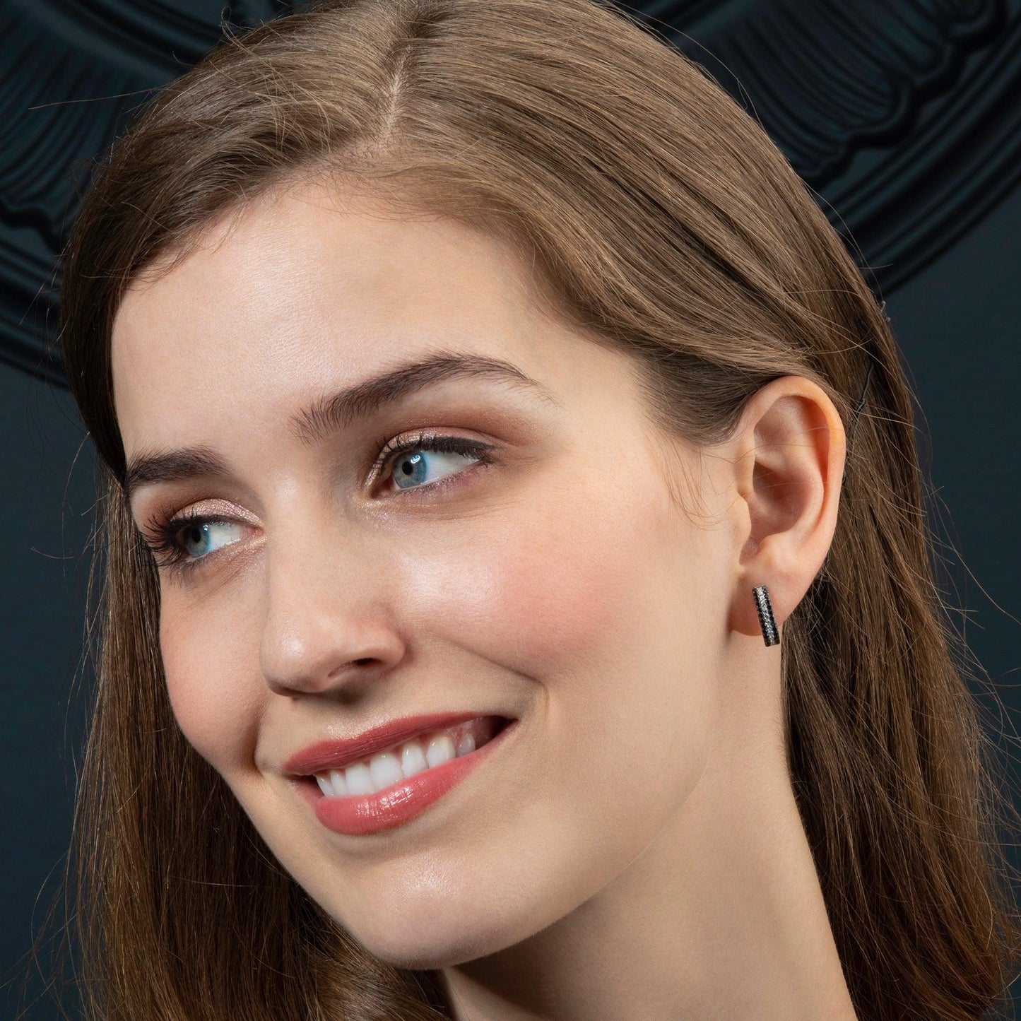 Sterling Silver Hoop Earrings for Women with Black Stones - namana.london