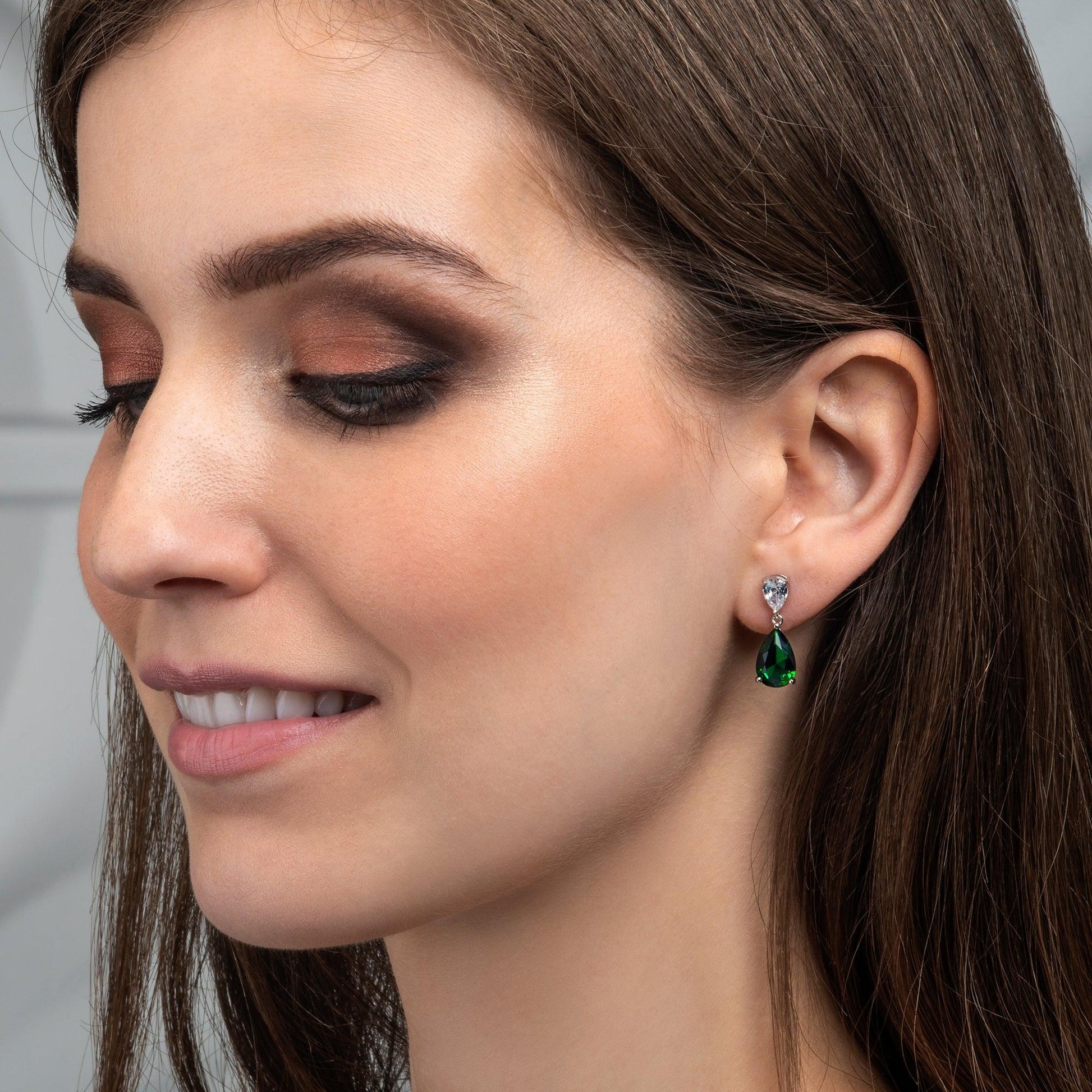 925 Sterling Silver Green Pear Shaped Drop Earrings For Women - namana.london