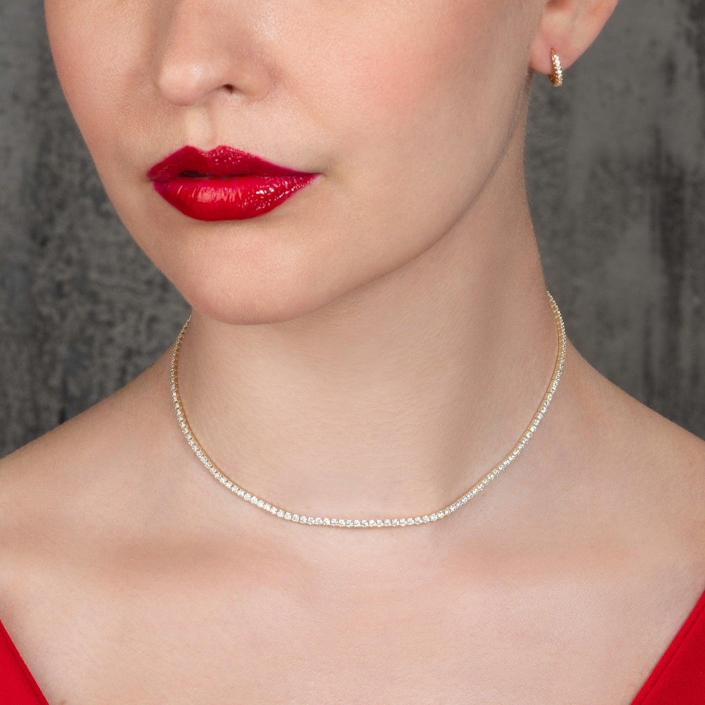 Gold Plated Skinny Choker Necklace for Women with Cubic Zirconia Stones - namana.london