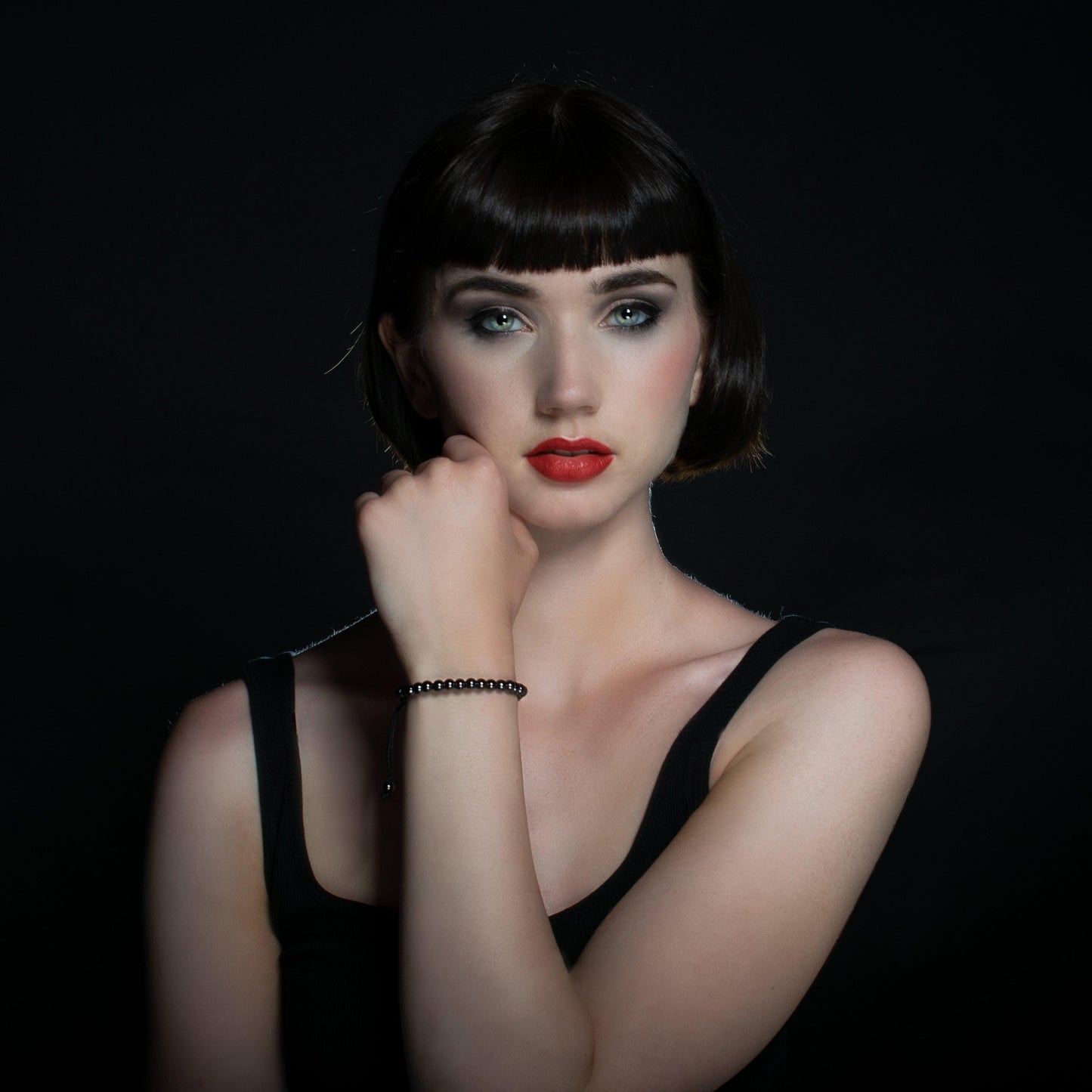 Gunmetal Black Bracelet for Women with Metal Beads on Adjustable Black Cord - namana.london
