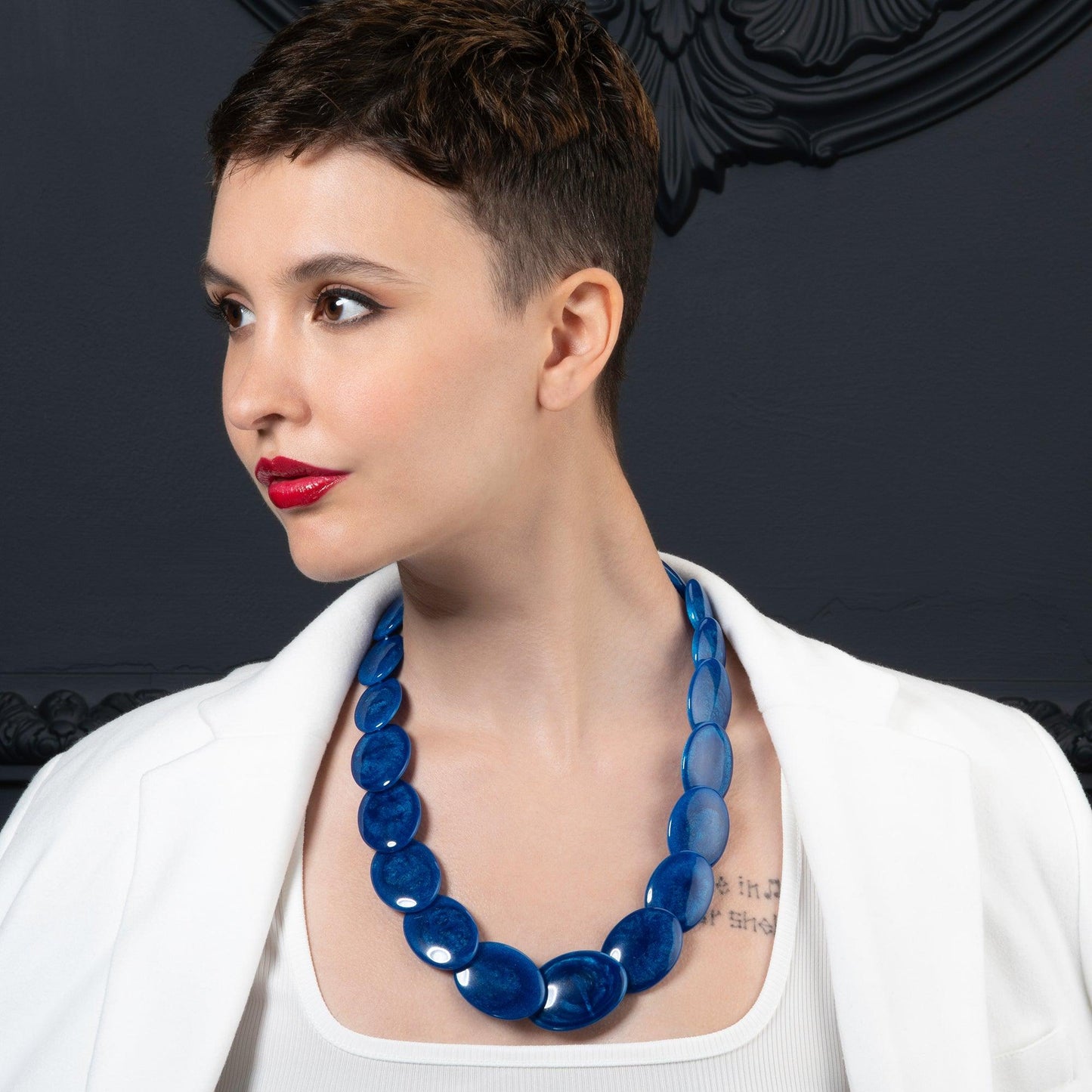 Long Blue Chunky Statement Necklace for Women - namana.london