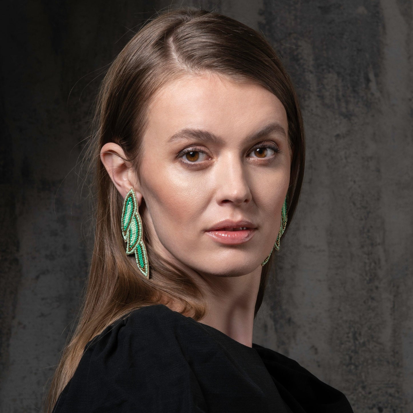 Long Green Beaded Statement Earrings for Women - namana.london