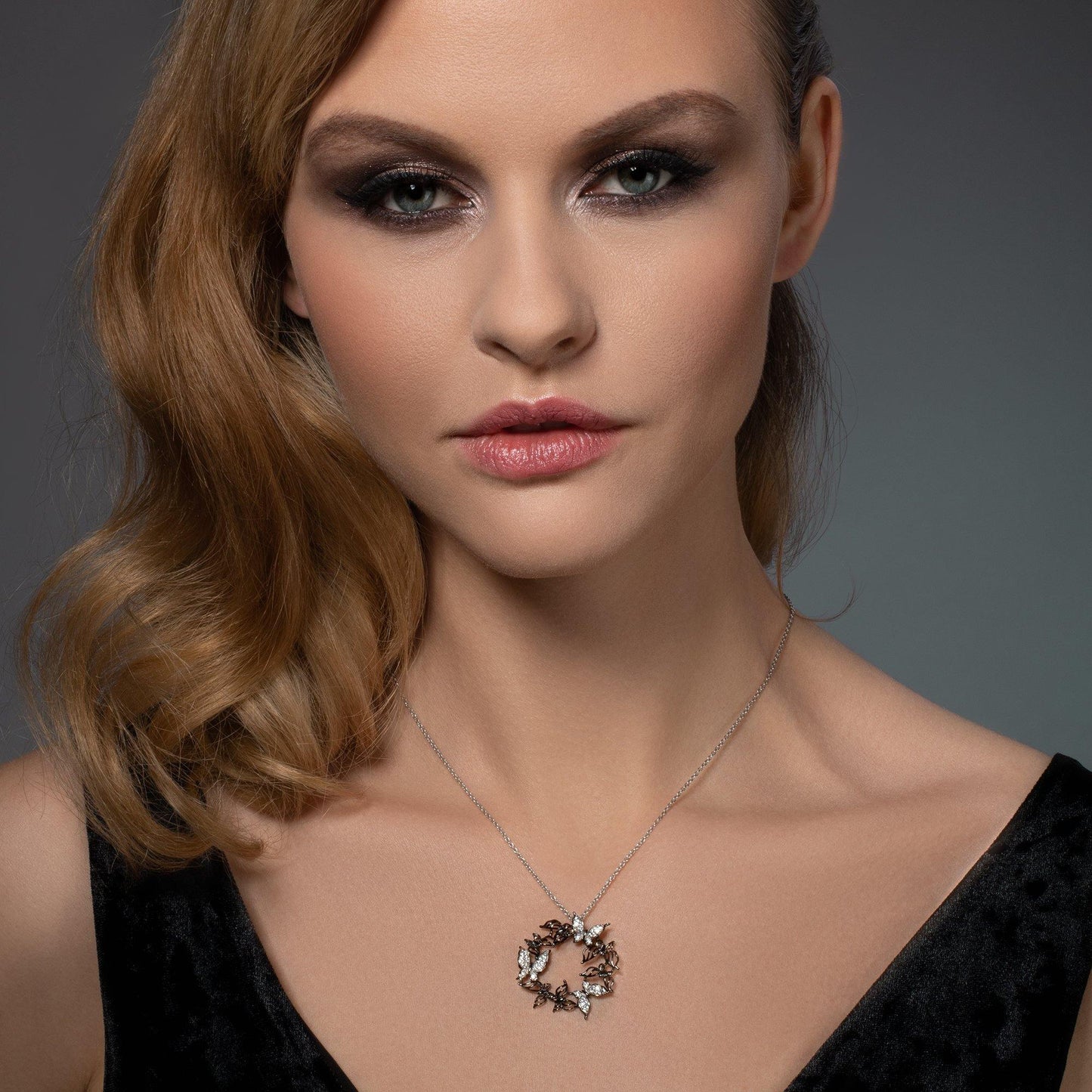 Sterling Silver Large Butterfly Pendant Necklace for Women in Black and White - namana.london