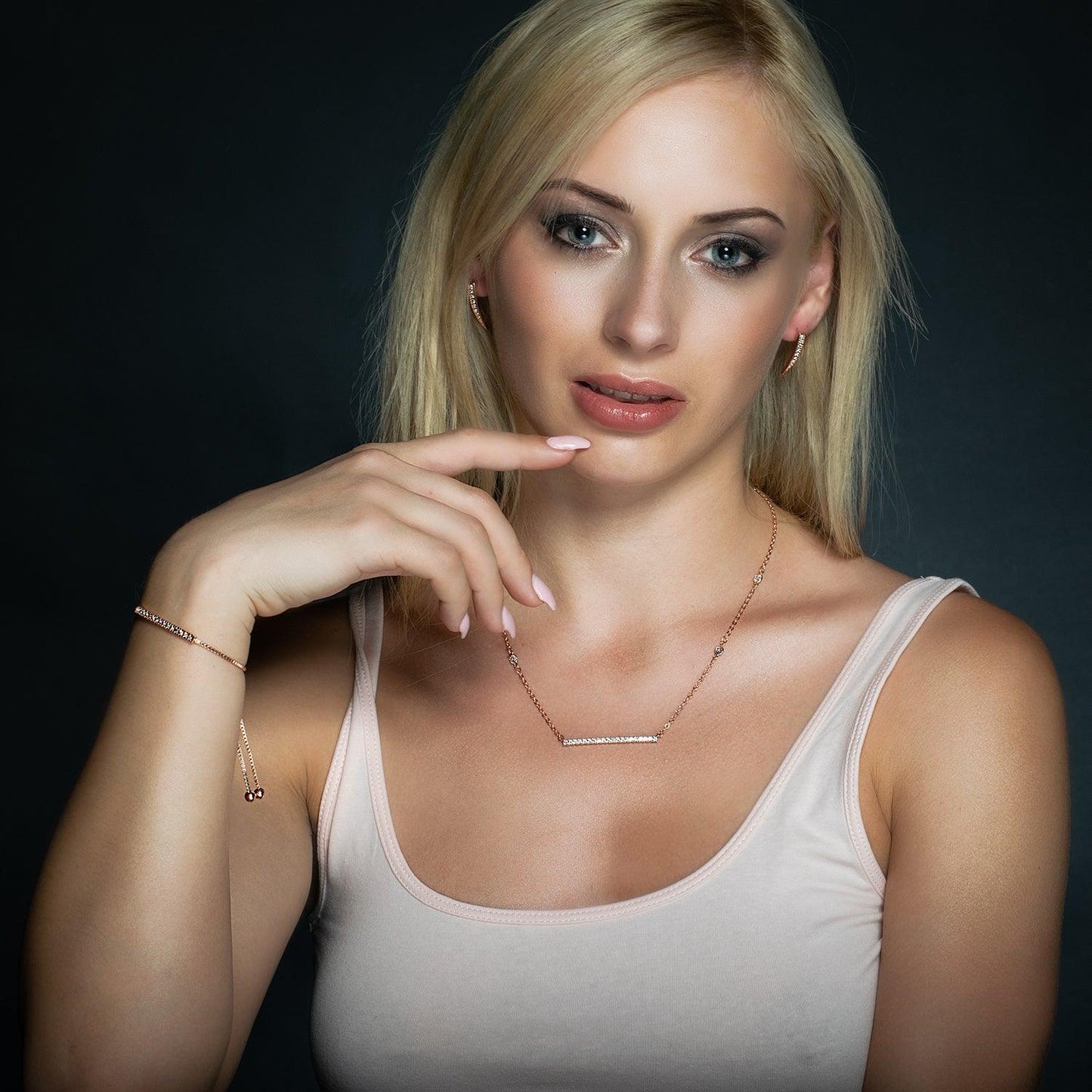 Rose Gold Swarovski Crystal Bar Bracelet - namana.london