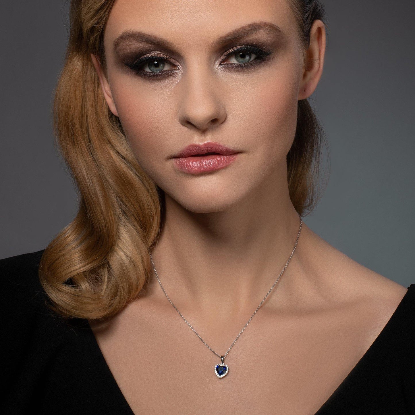 Sterling Silver Blue Heart Necklace for Women - namana.london
