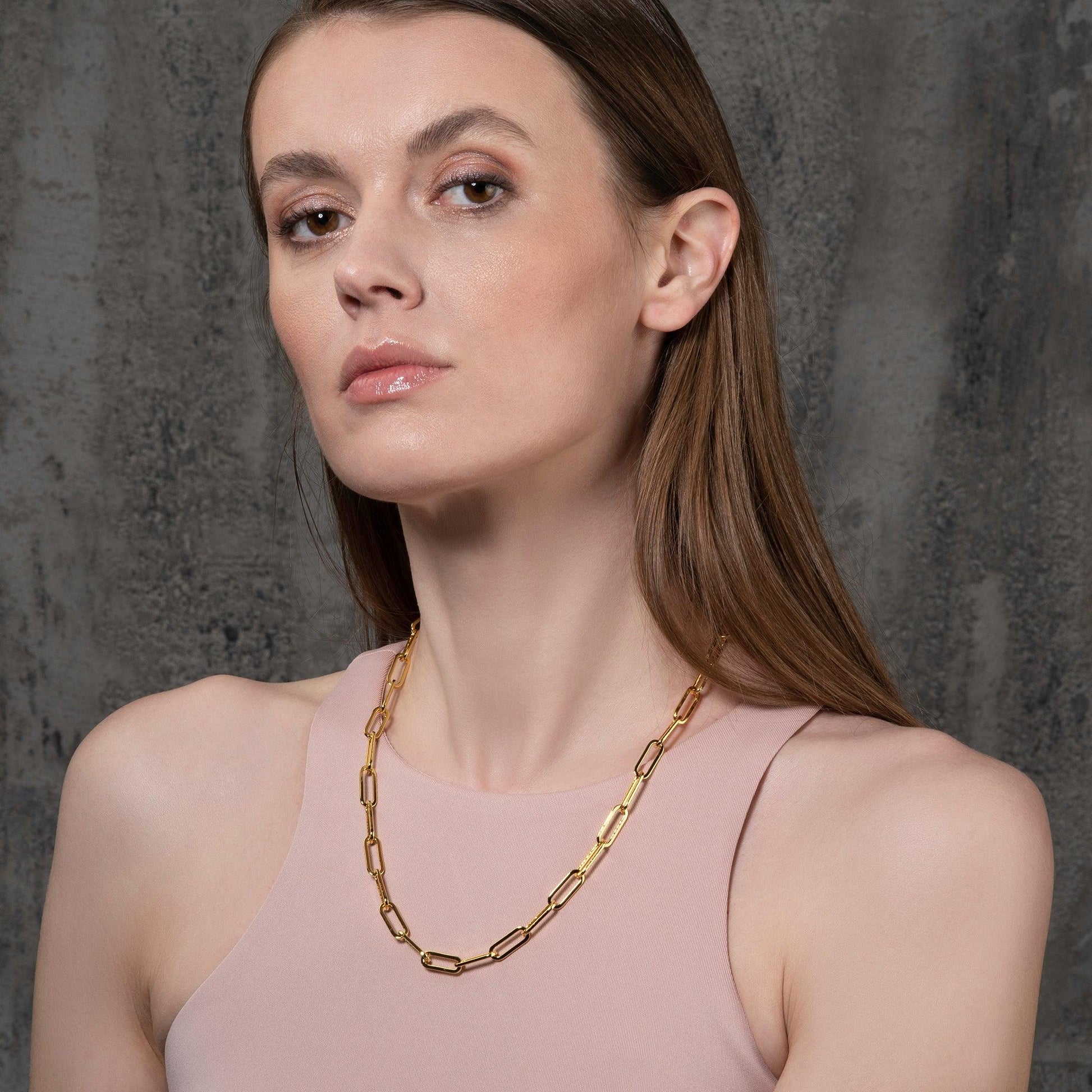 Long Gold Paperclip Chain Necklace for Women - namana.london