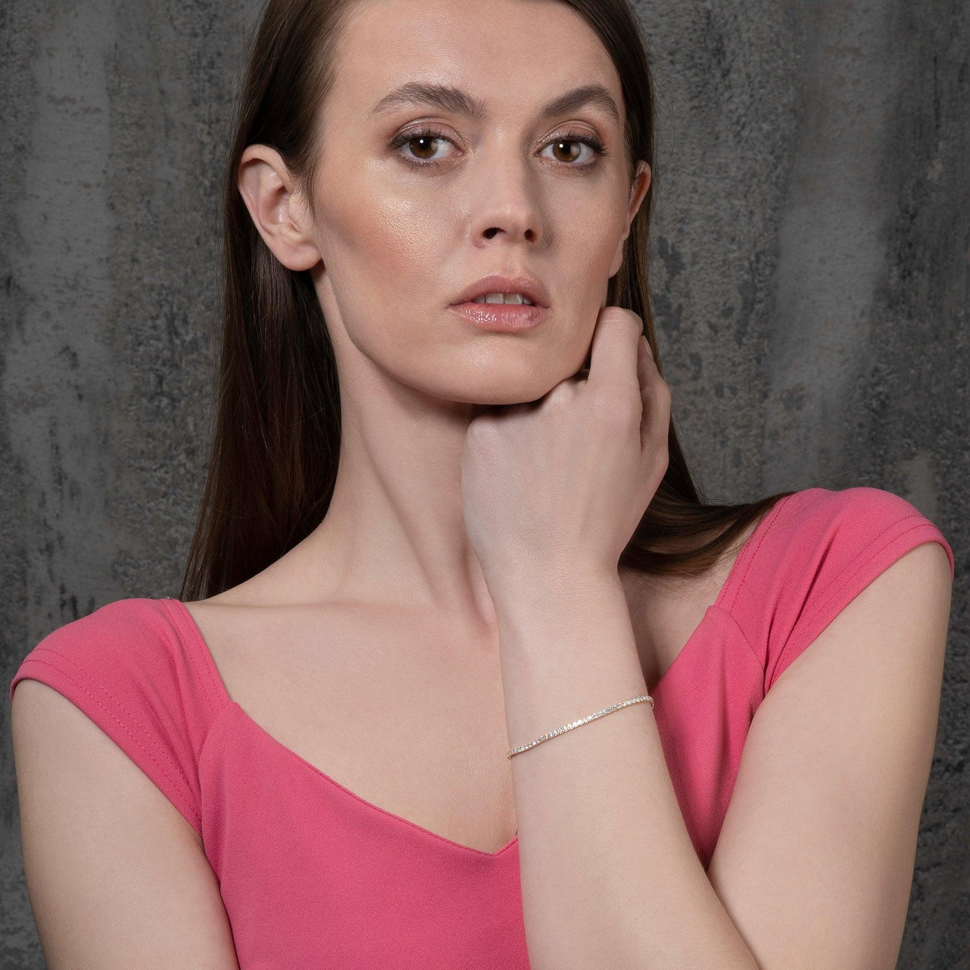 Gold Plated Skinny Tennis Bracelet for Women - namana.london