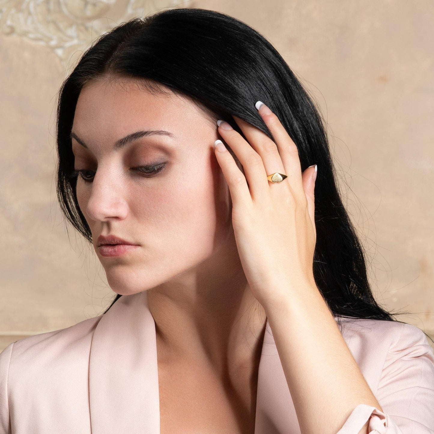 Adjustable Gold Signet Ring for Women in a Heart Motif - namana.london