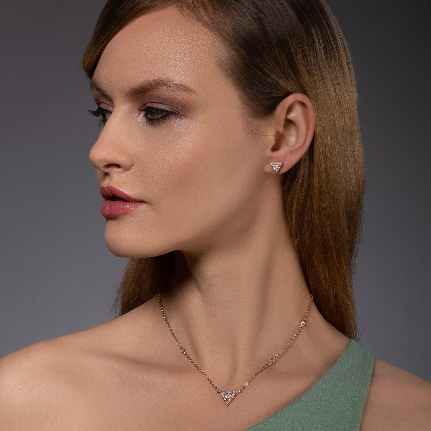 Rose Gold Trillion Pendant Necklace with Cubic Zirconia - namana.london