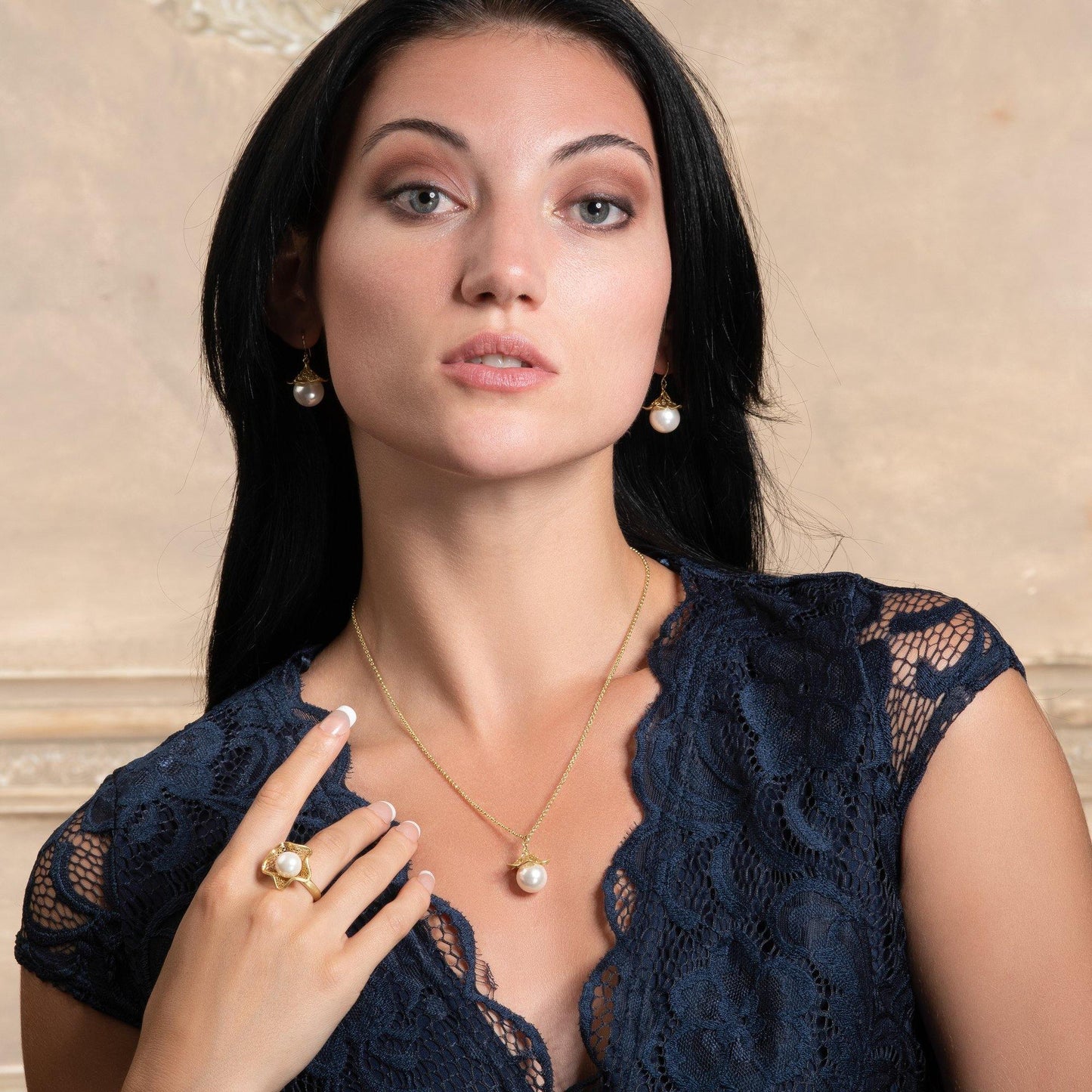 Adjustable Gold Cocktail Ring for Women with a Pearl - namana.london