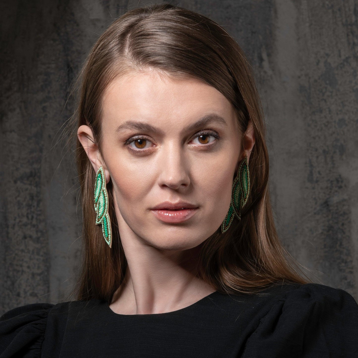 Long Green Beaded Statement Earrings for Women - namana.london