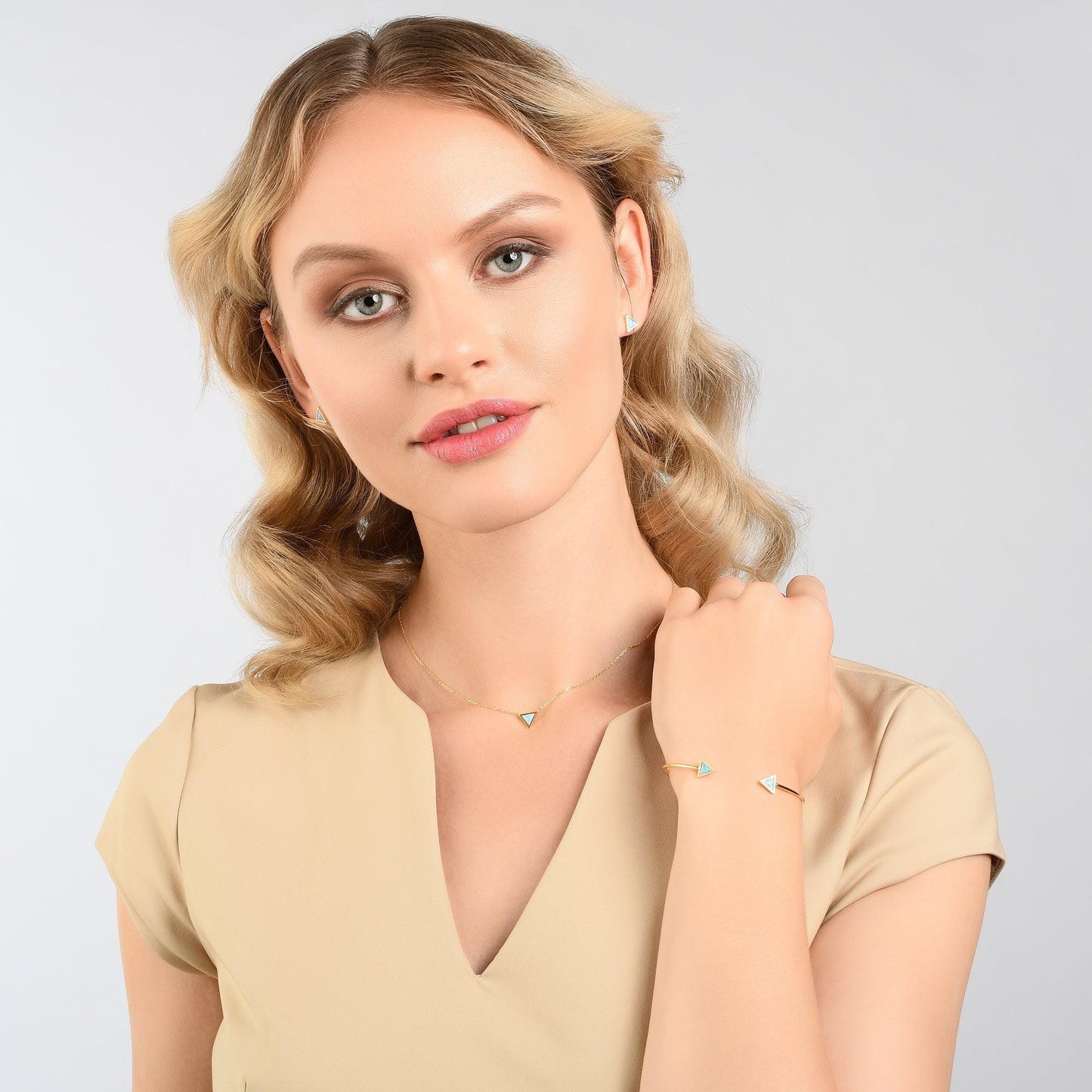 Gold Triangle Opal Pendant Necklace - namana.london