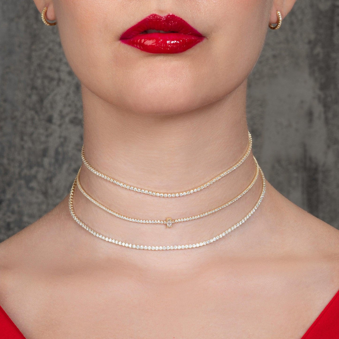 Gold Plated Skinny Choker Necklace for Women with Cubic Zirconia Stones - namana.london