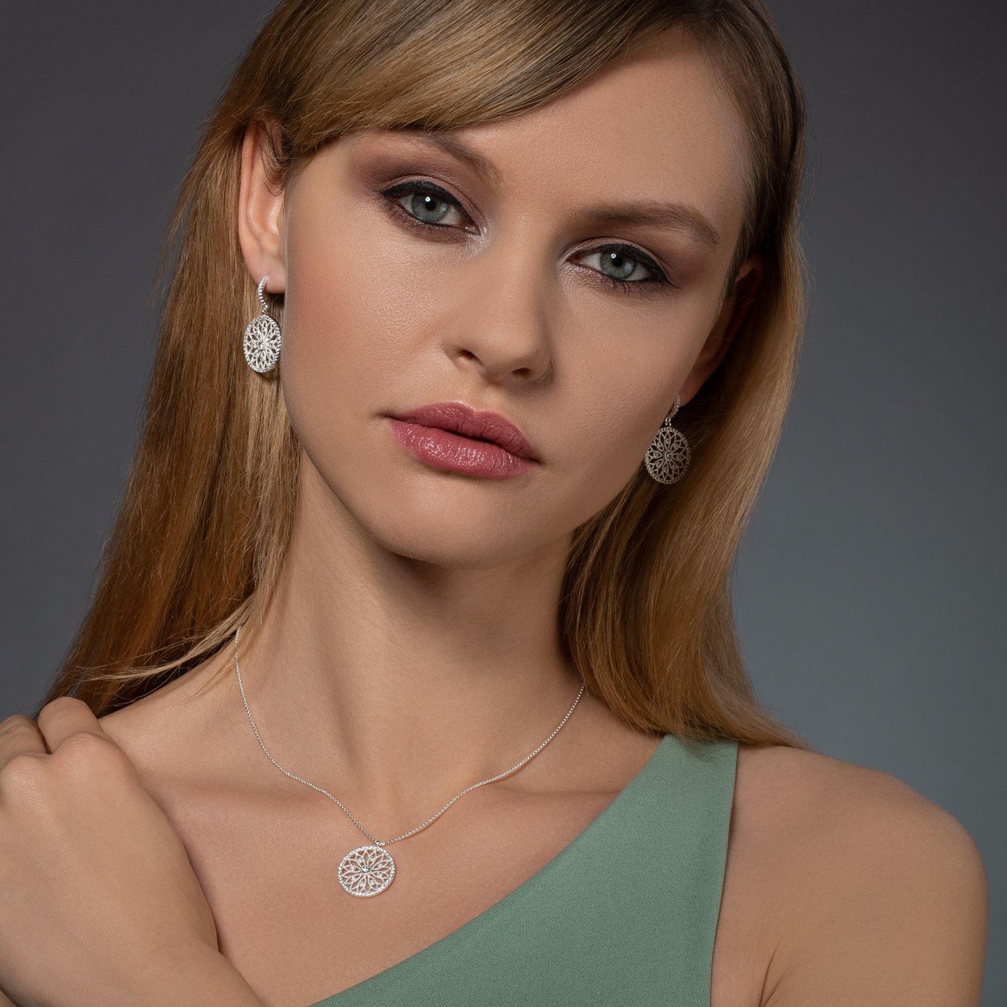 Mandala Arabesque Pendant Necklace with Cubic Zirconia - namana.london