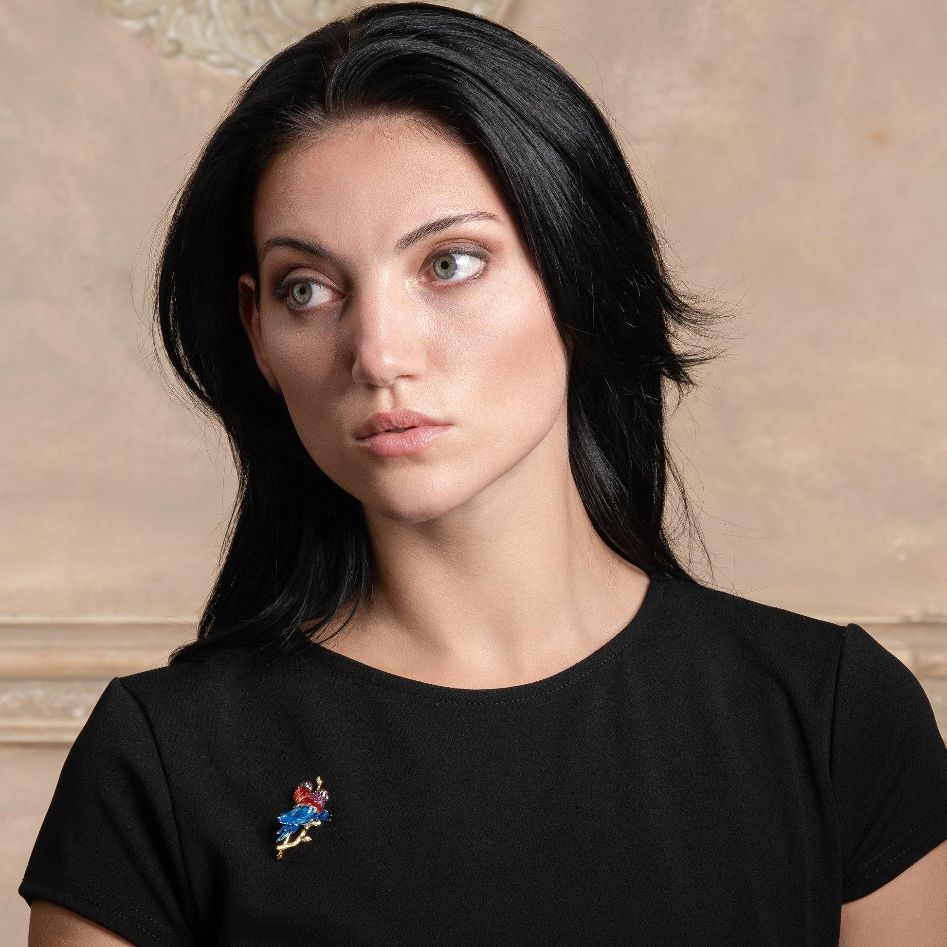 Gold plated Sterling Silver Brooch for Women with Parrot Couple - namana.london