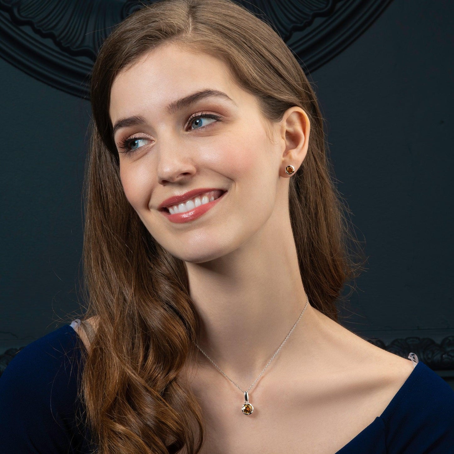 925 Sterling Silver Round Citrine Pendant Necklace - namana.london
