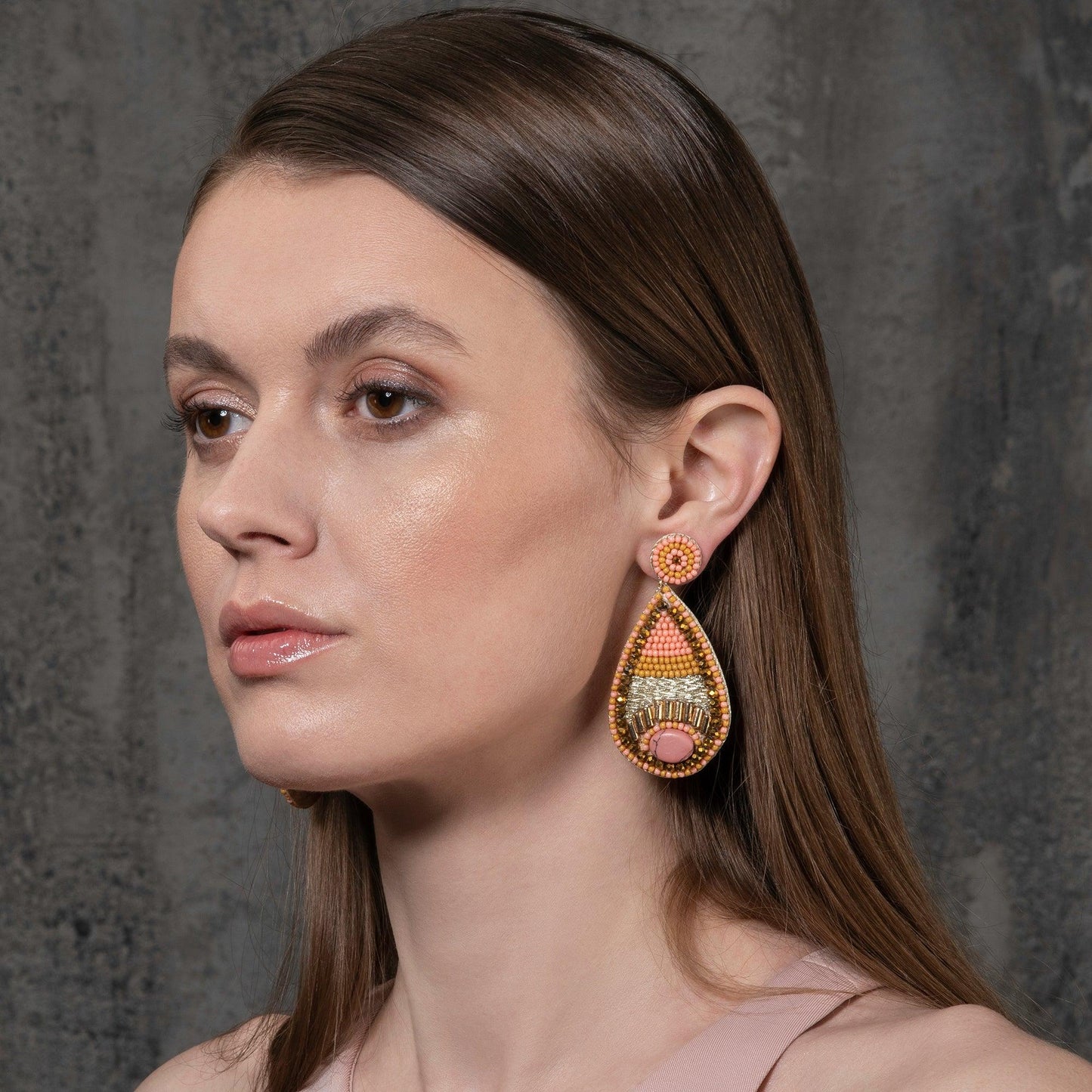 Long Pink Teardrop Statement Earrings for Women - namana.london