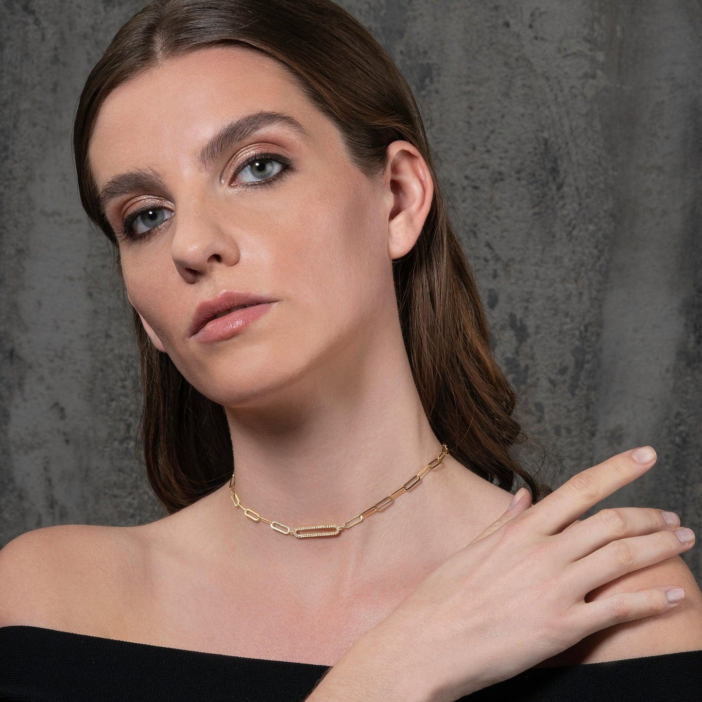 Gold Plated Link Chain Choker Necklace for Women with Cubic Zirconia Stones - namana.london
