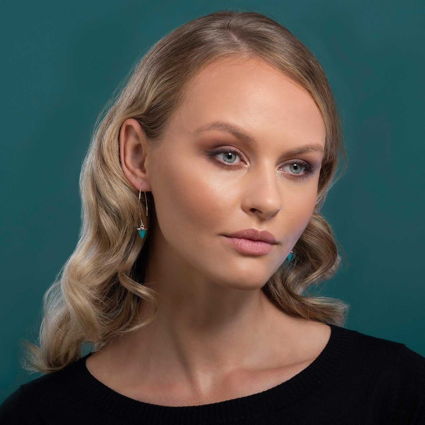 Long Dangle Earrings for Women with Turquoise Stones - namana.london