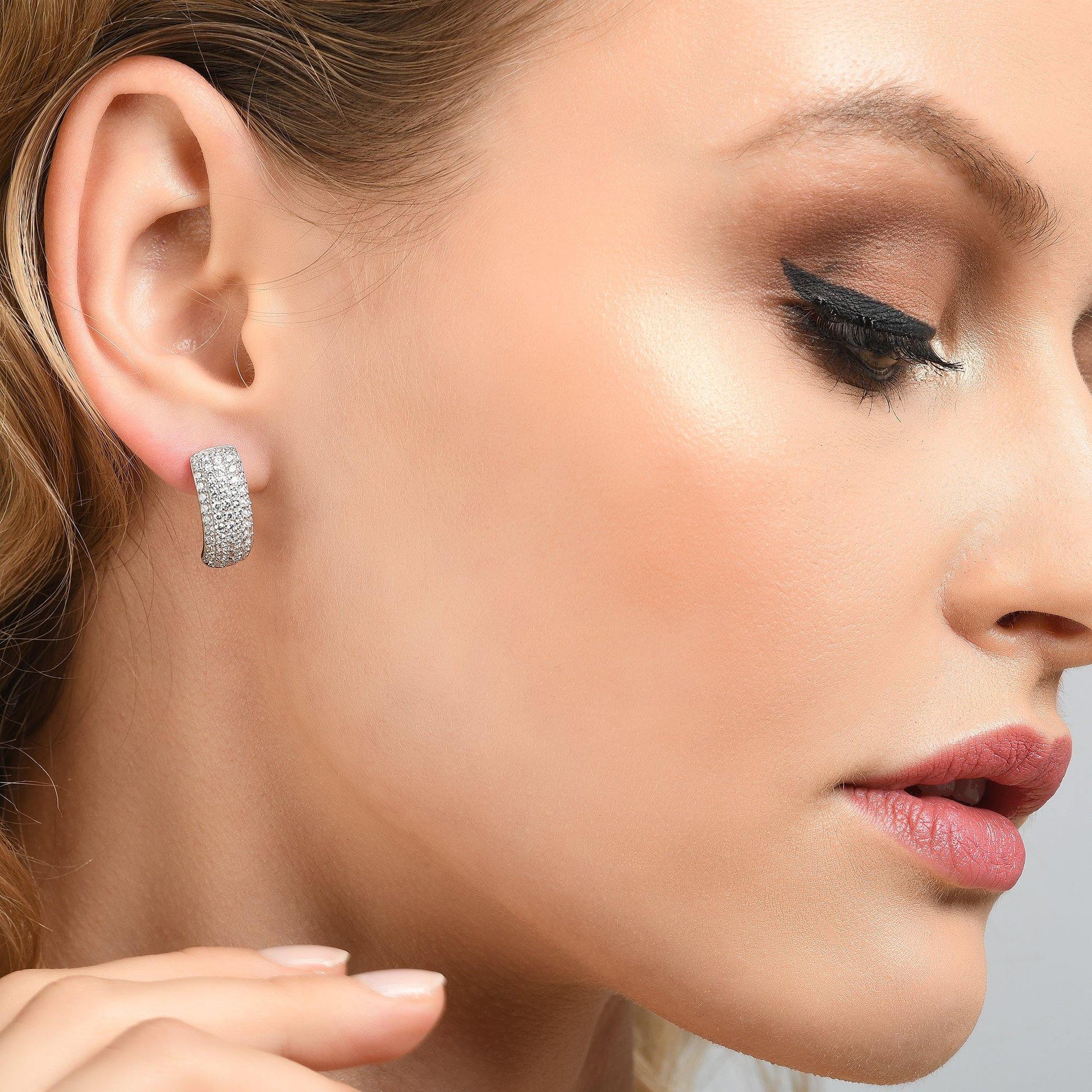 Sterling Silver Pave Hoop Earrings for Women - namana.london