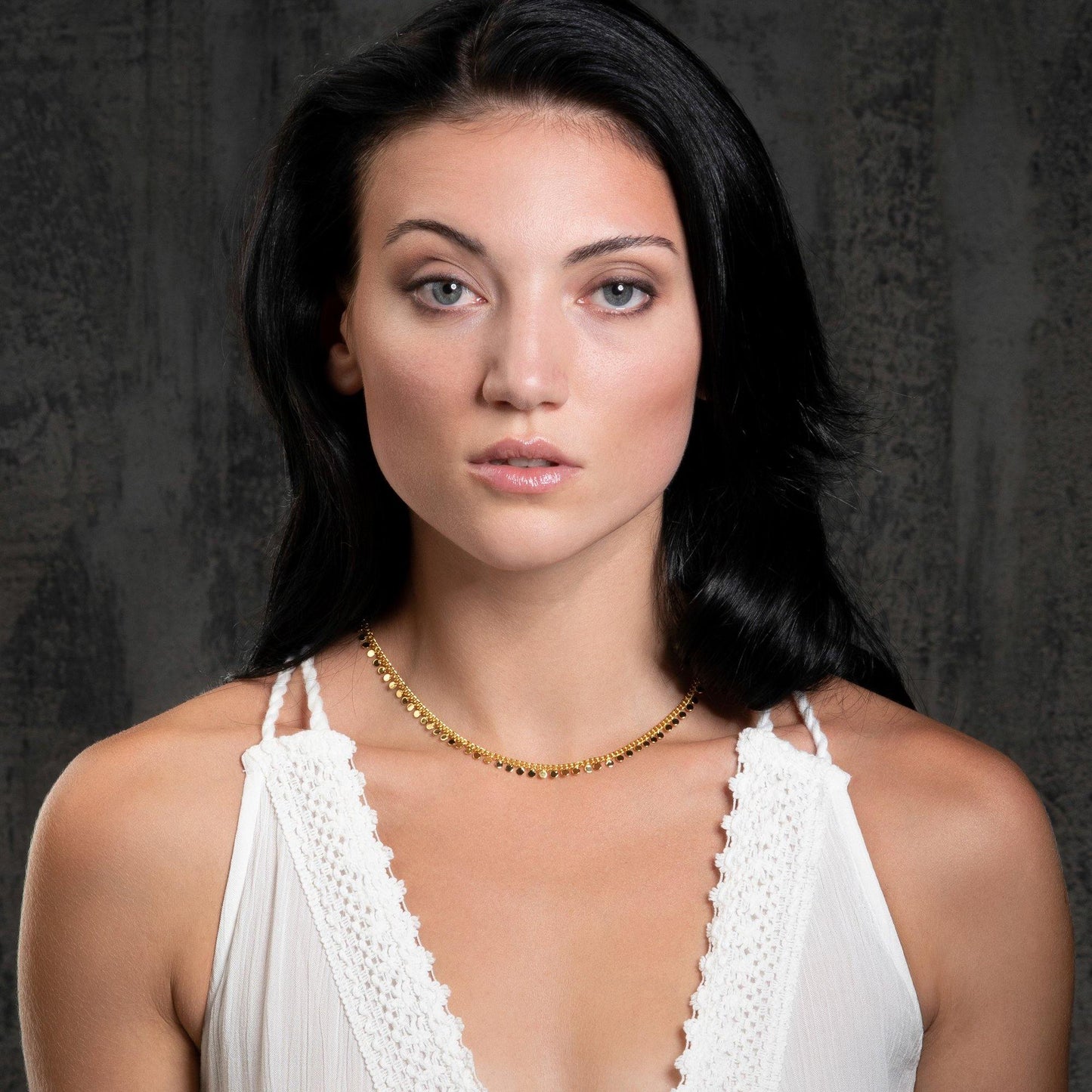 Gold Collar Necklace with Disc Charms - namana.london