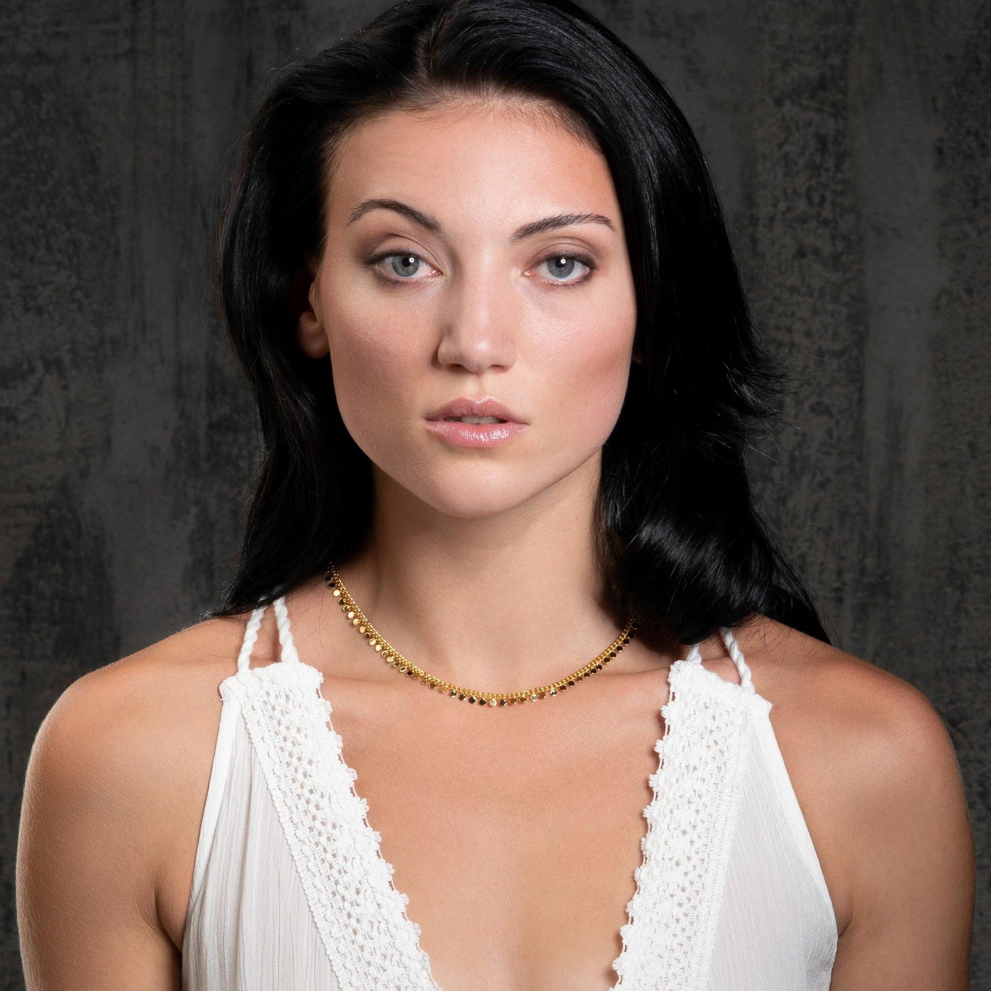 Gold Collar Necklace with Disc Charms - namana.london