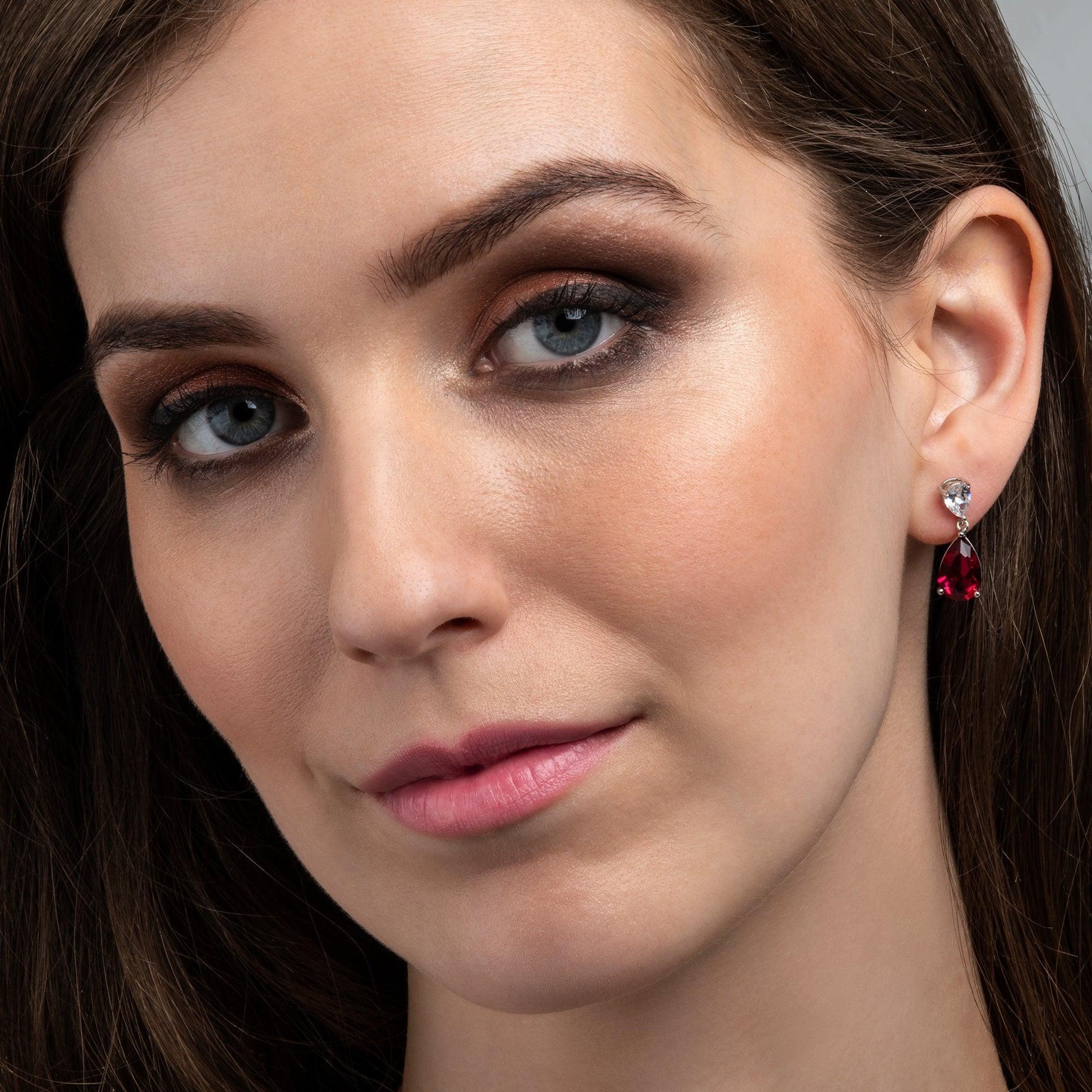 925 Sterling Silver Red Pear Shaped Drop Earrings For Women - namana.london