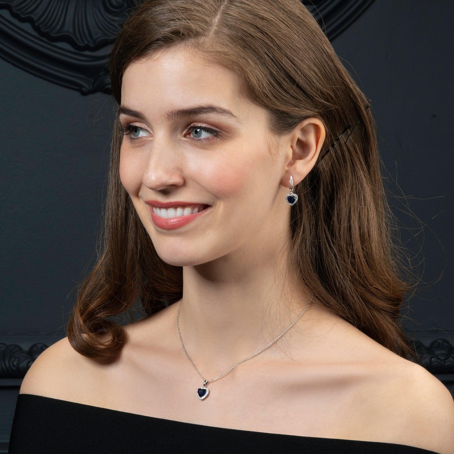 Sterling Silver Heart Earrings for Women With Blue Stones and Cubic Zirconia Gemtones - namana.london